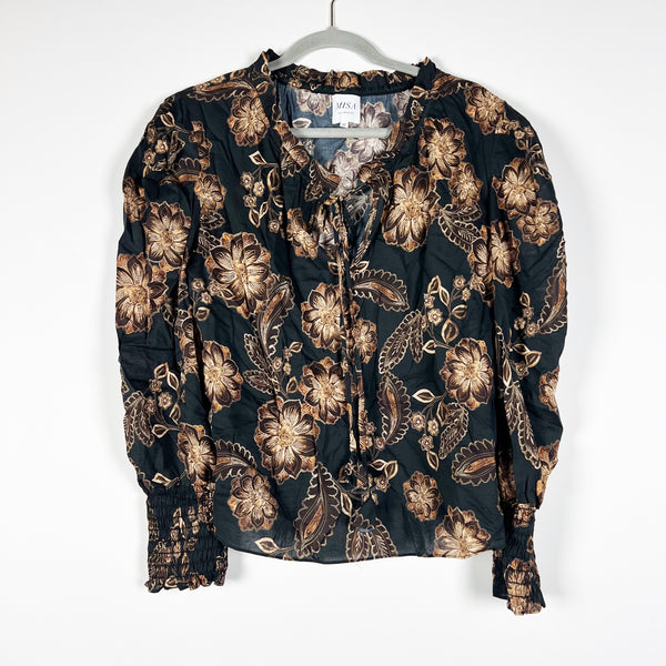 Misa Siena Cotton Blend Colombe D'or Flora Flower Print Long Sleeve Blouse Shirt