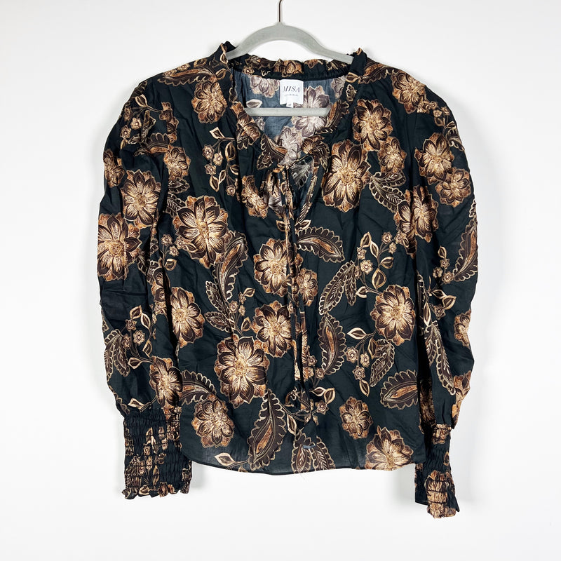 Misa Siena Cotton Blend Colombe D'or Flora Flower Print Long Sleeve Blouse Shirt