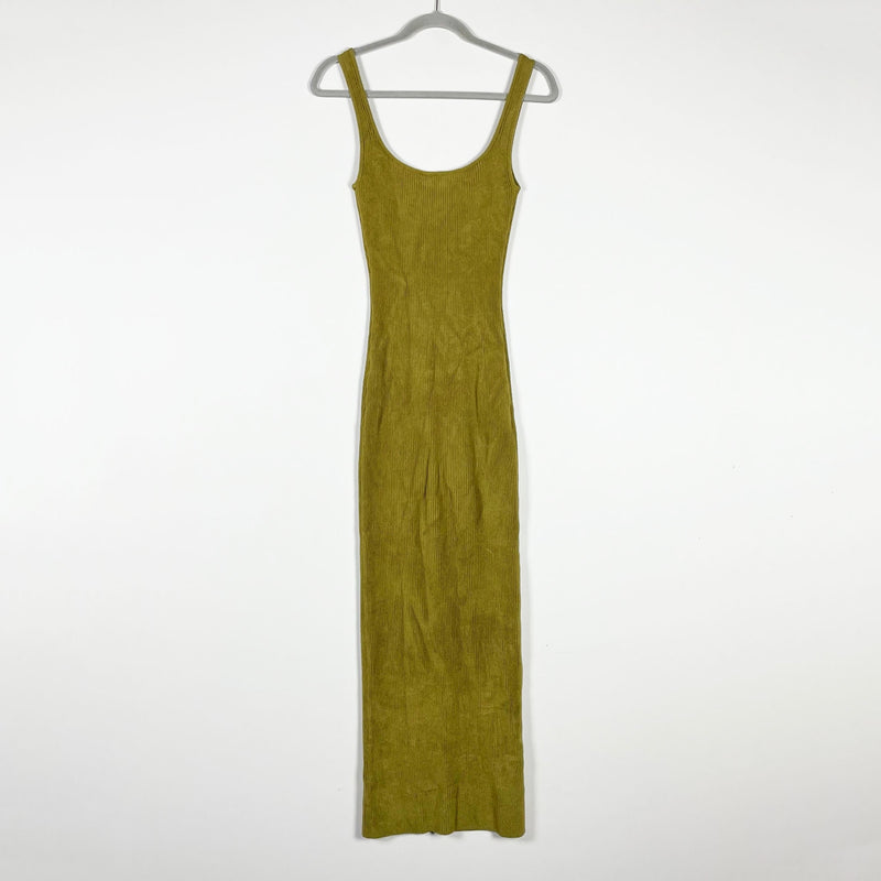 Ronny Kobo Etia Rib Knit Stretch Velvet Velour Scoop Neck Tank Midi Dress Green