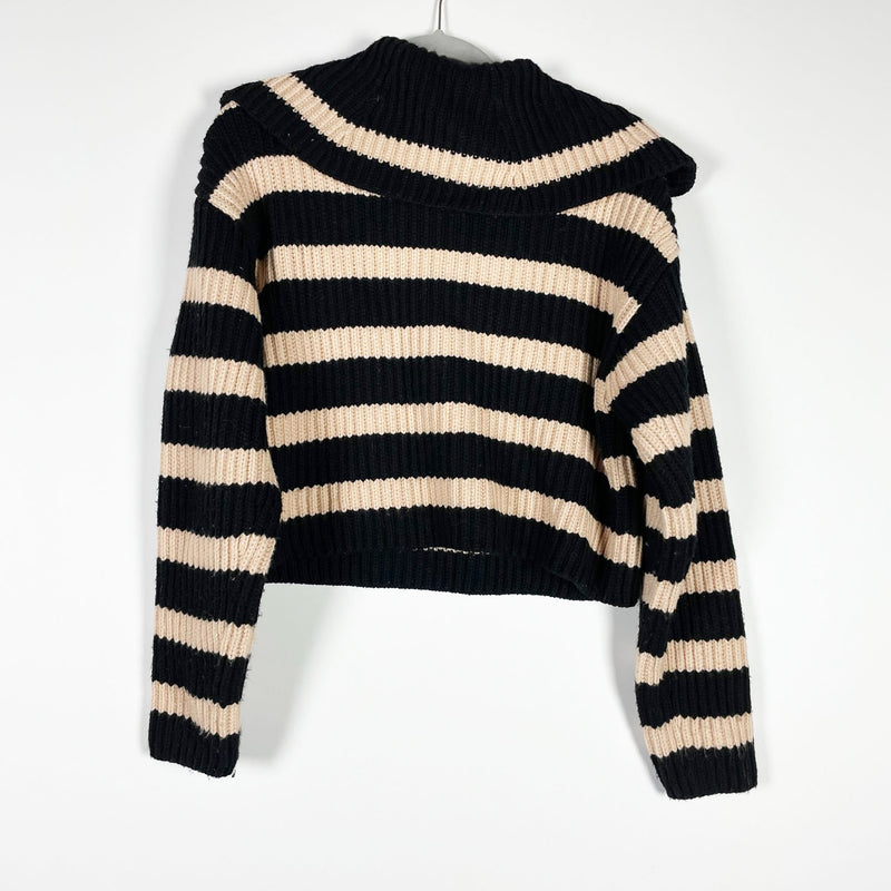 Patou Striped Zip Up Collar Rib Knit Pullover Jumper Sweater In Merino Wool M