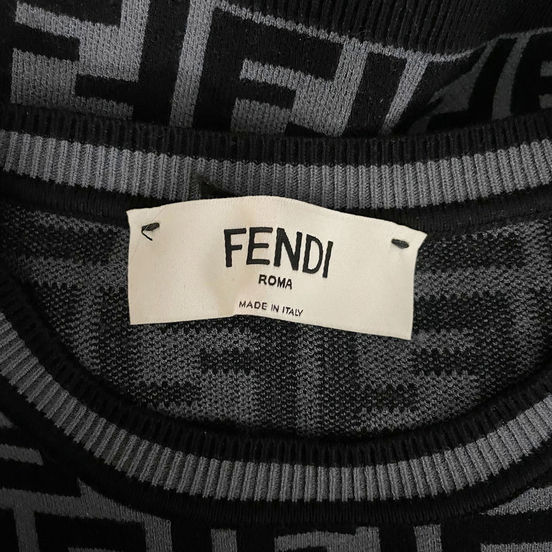 Fendi Made In Italy Women's Stretch Knit Double Logo Print Pullover Crew Sweater