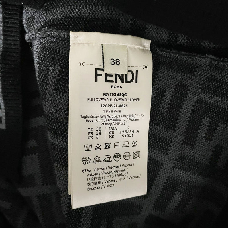 Fendi Made In Italy Women's Stretch Knit Double Logo Print Pullover Crew Sweater