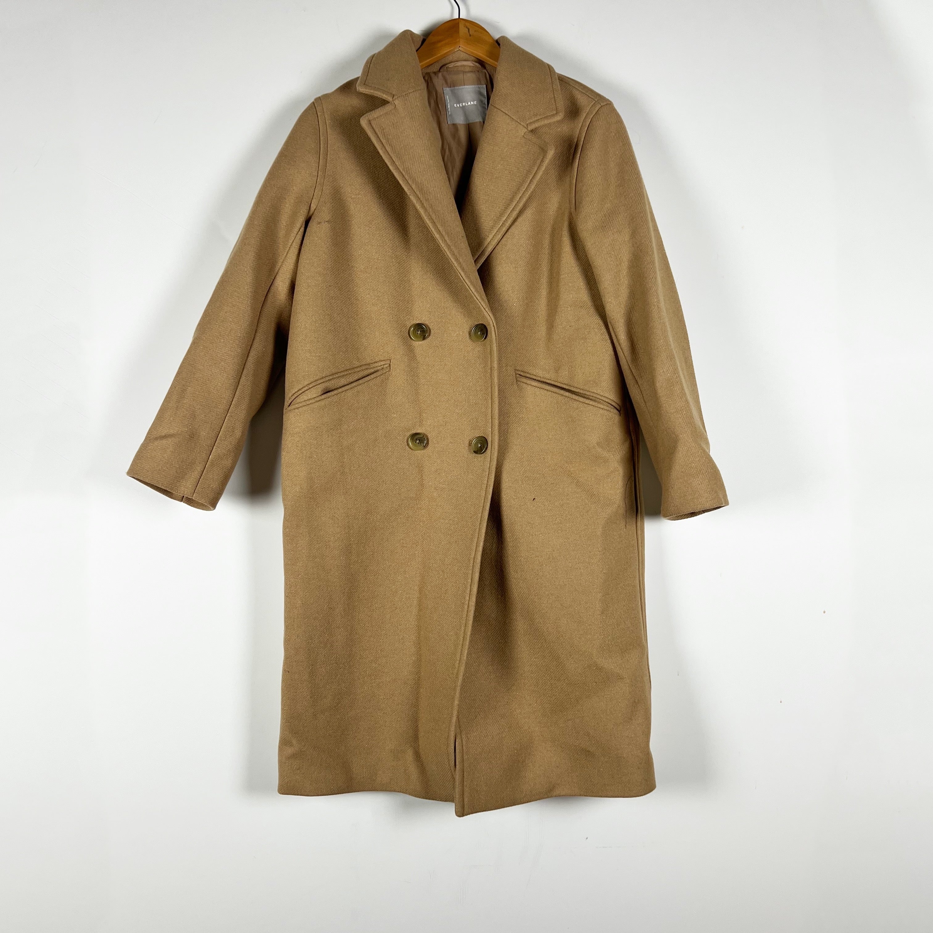 Everlane Women's Italian Re-Wool Cotton Blend Double Breasted Coat Jacket Camel