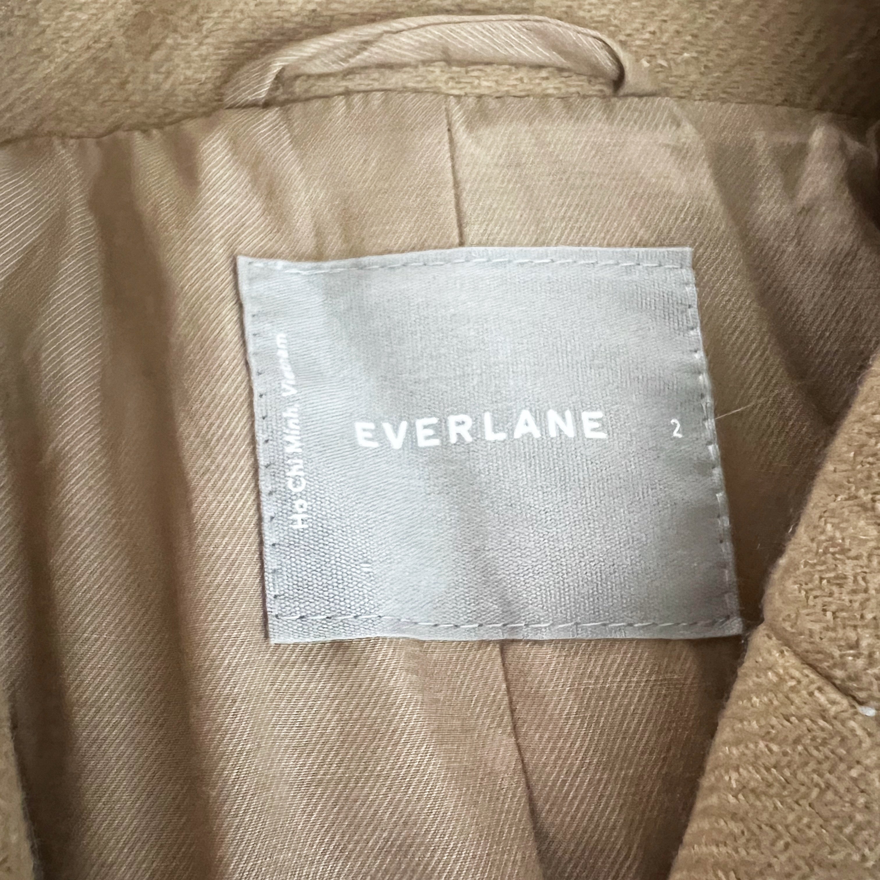 Everlane Women's Italian Re-Wool Cotton Blend Double Breasted Coat Jacket Camel