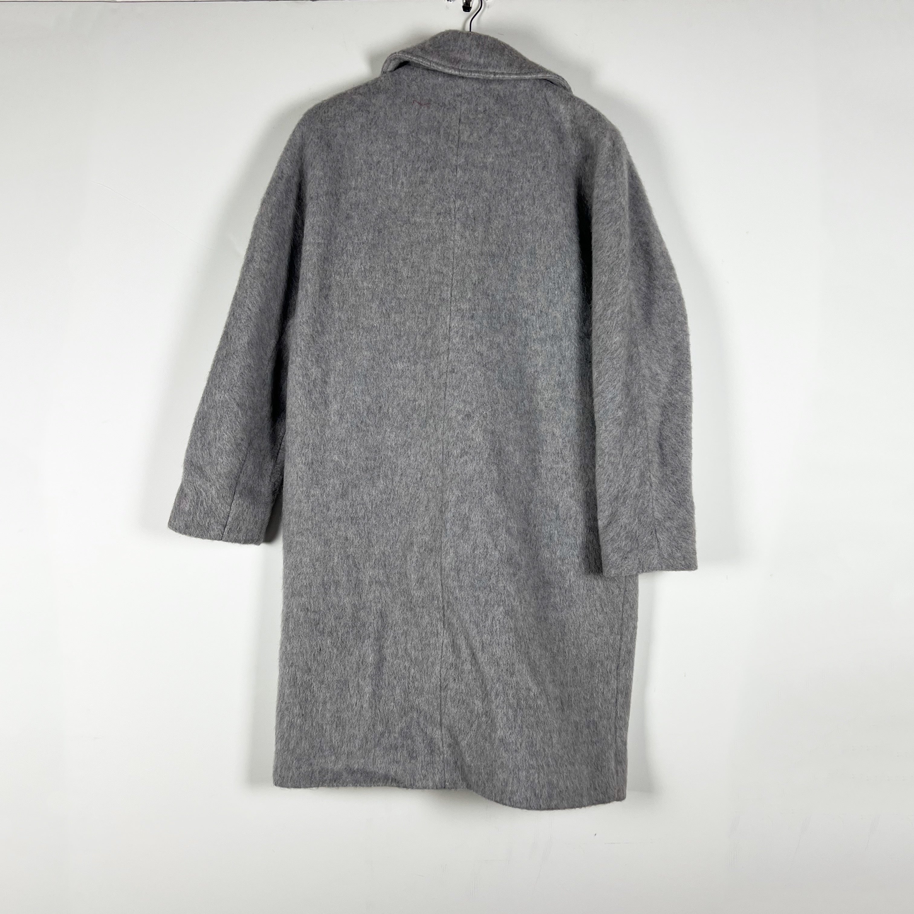 Sezane Jim Wool Blend Fuzzy Double Breasted Straight Cut Pea Coat Jacket Gray 36