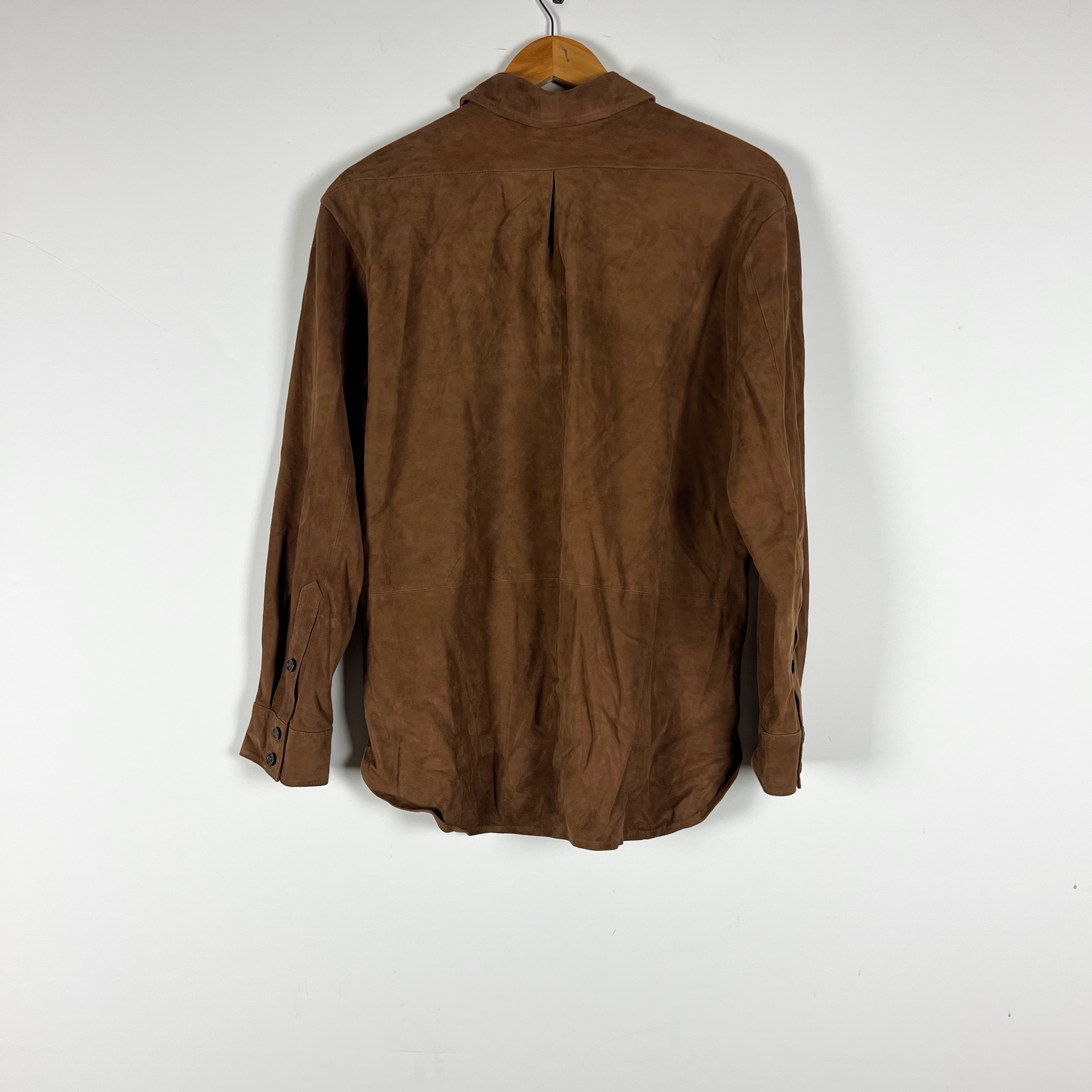 NEW Quince 100% Genuine Suede Collared Button Down Shirt Dark Chestnut Brown S