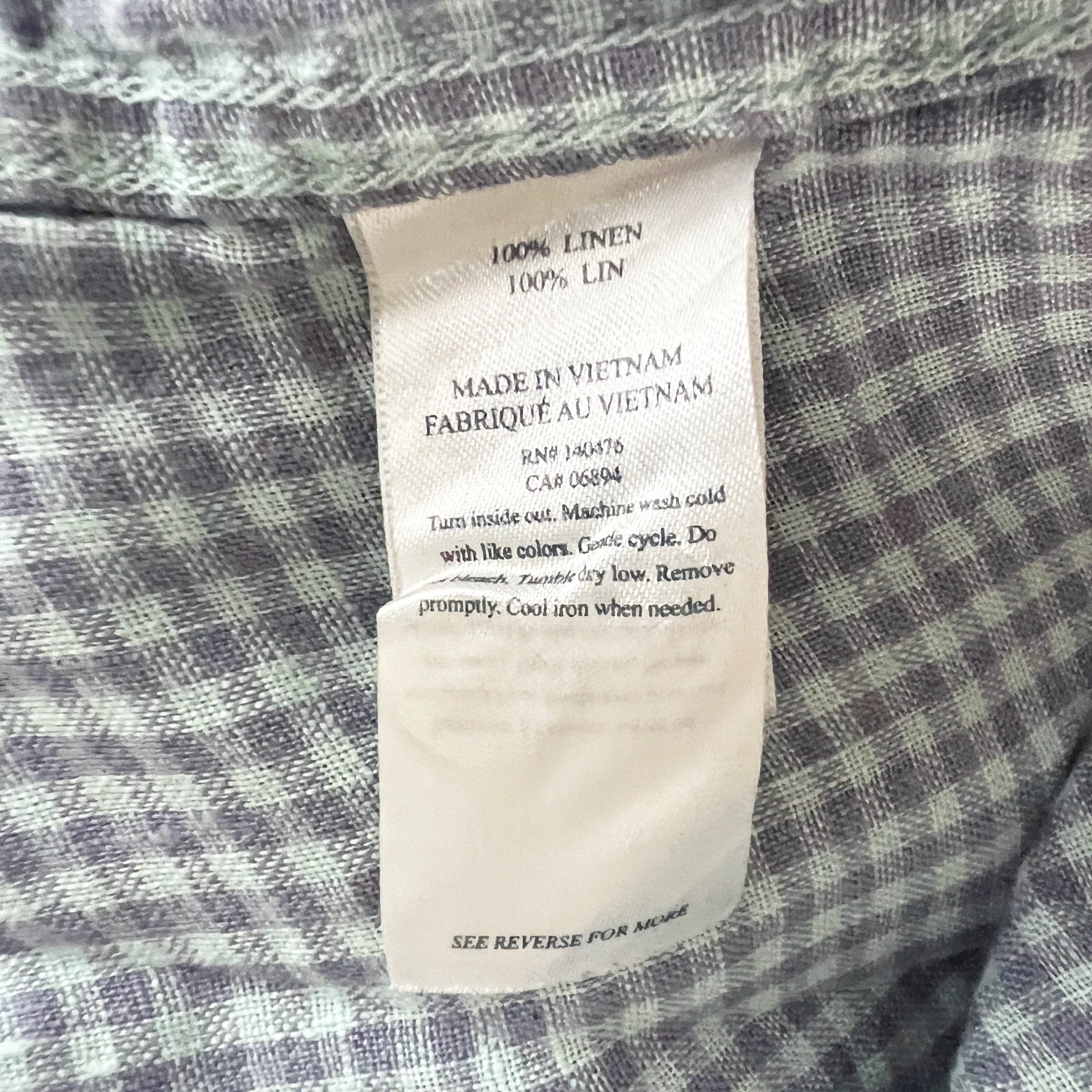 Faherty Men's Linen Collared Button Down Long Sleeve Shirt Blue Purple Gingham M