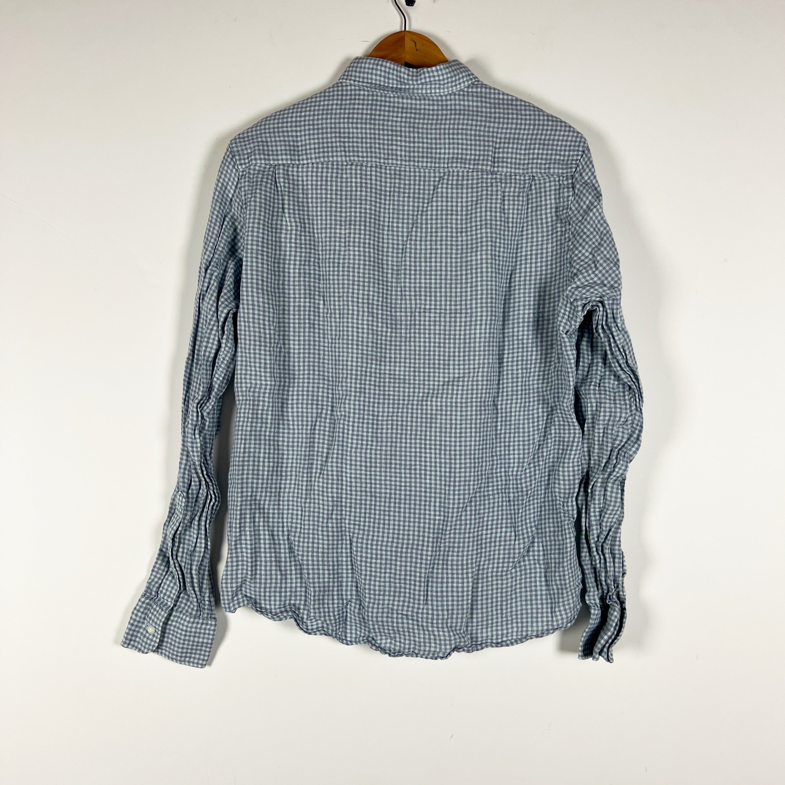 Faherty Men's Linen Collared Button Down Long Sleeve Shirt Blue Purple Gingham M