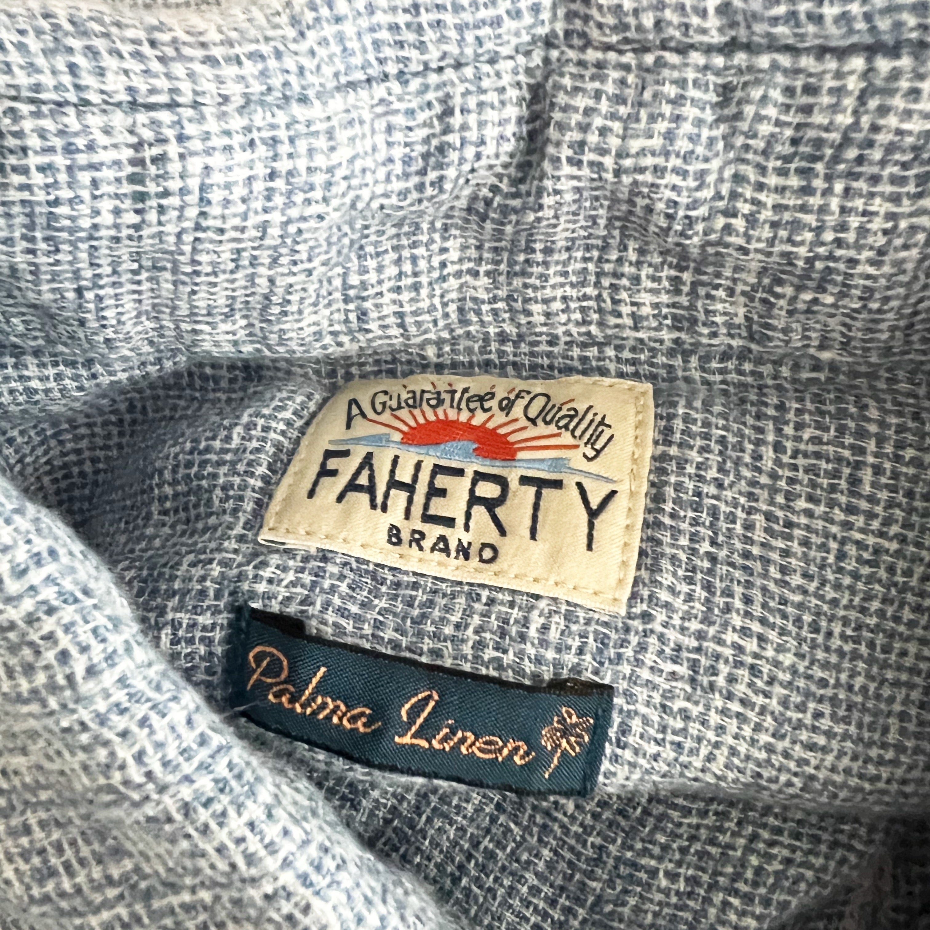 Faherty Men's Short Sleeve Palma Linen Button Down Collar Shirt Blue Basketweave