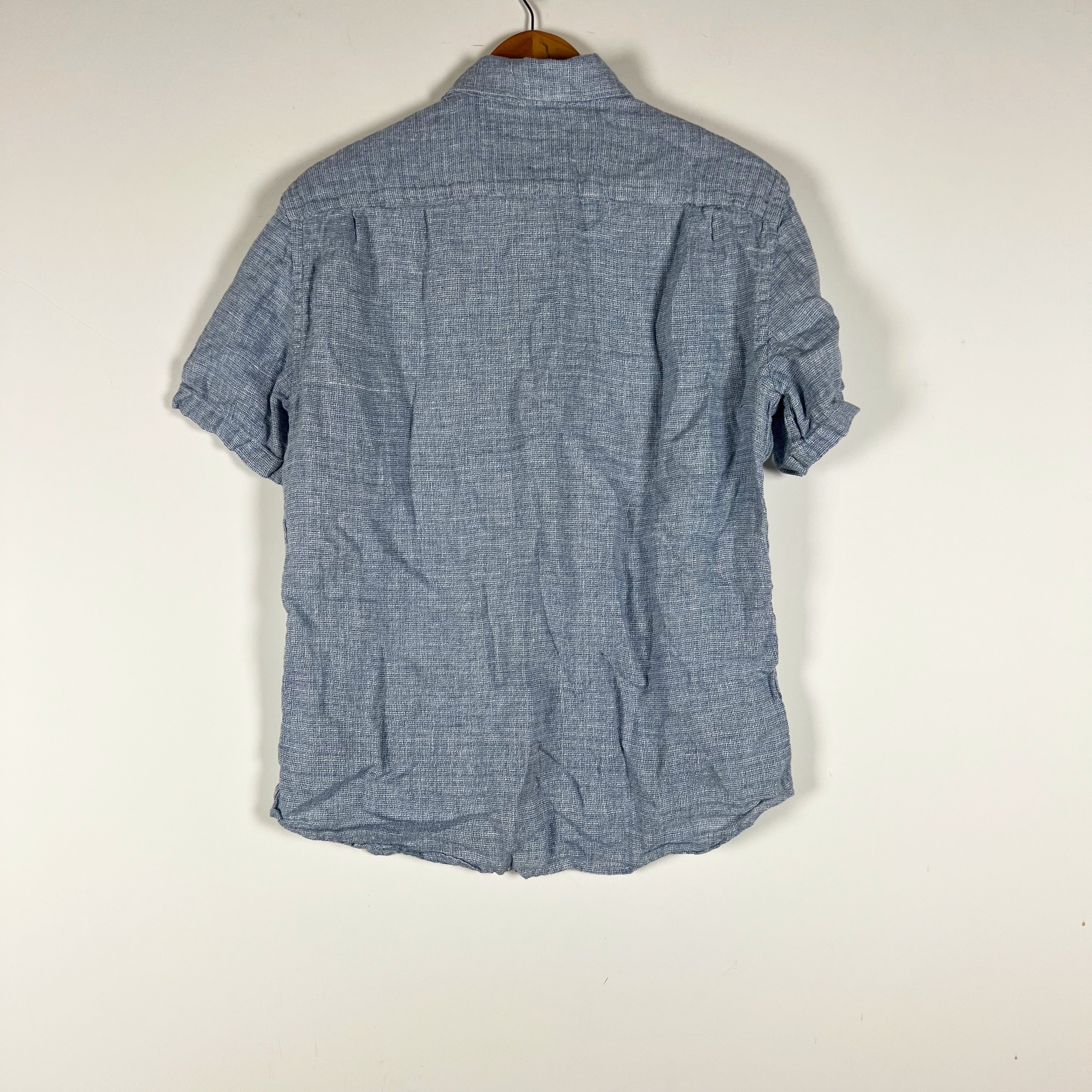 Faherty Men's Short Sleeve Palma Linen Button Down Collar Shirt Blue Basketweave