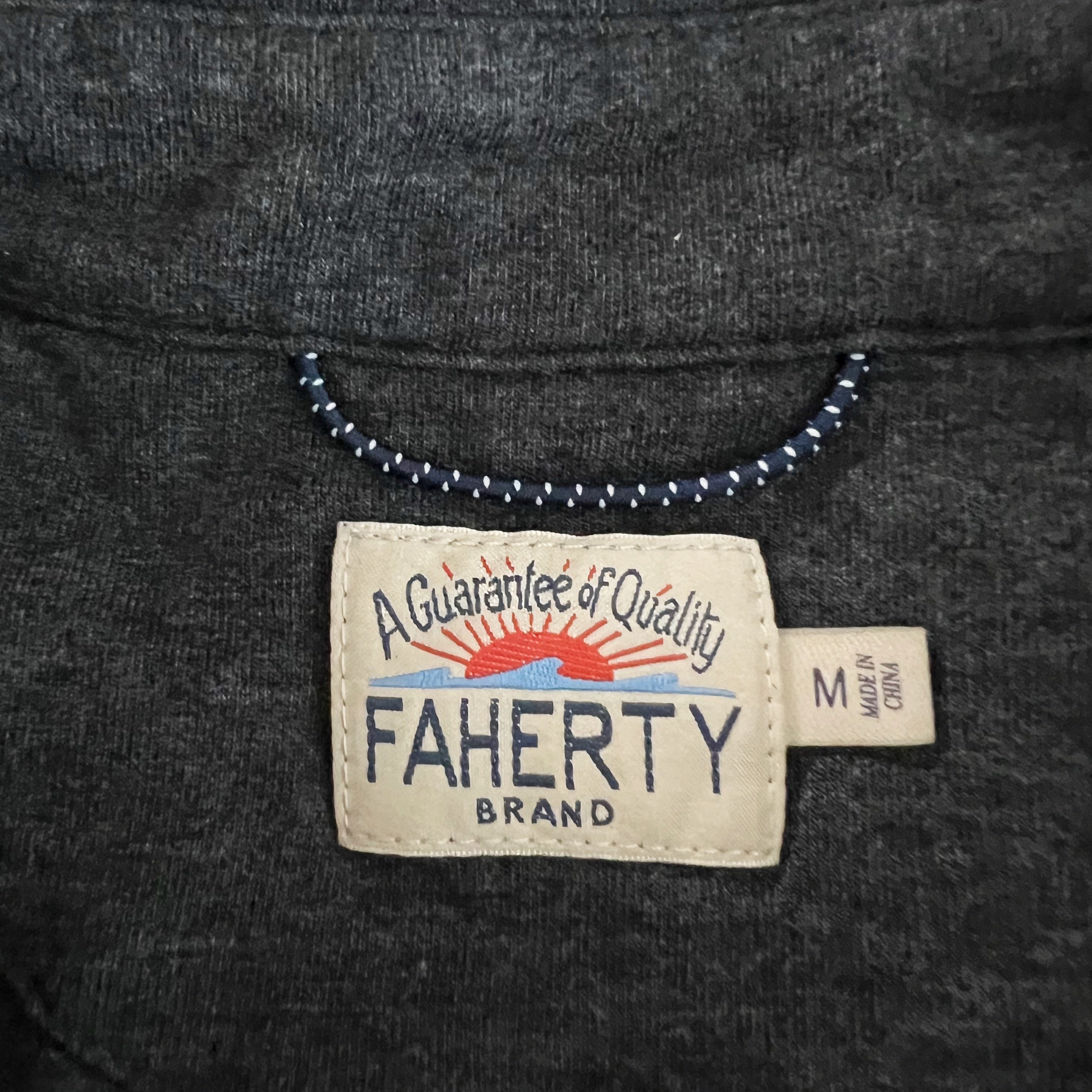 Faherty Men's Sea Navy Melange Movement Short Sleeve Collared Polo Shirt Medium