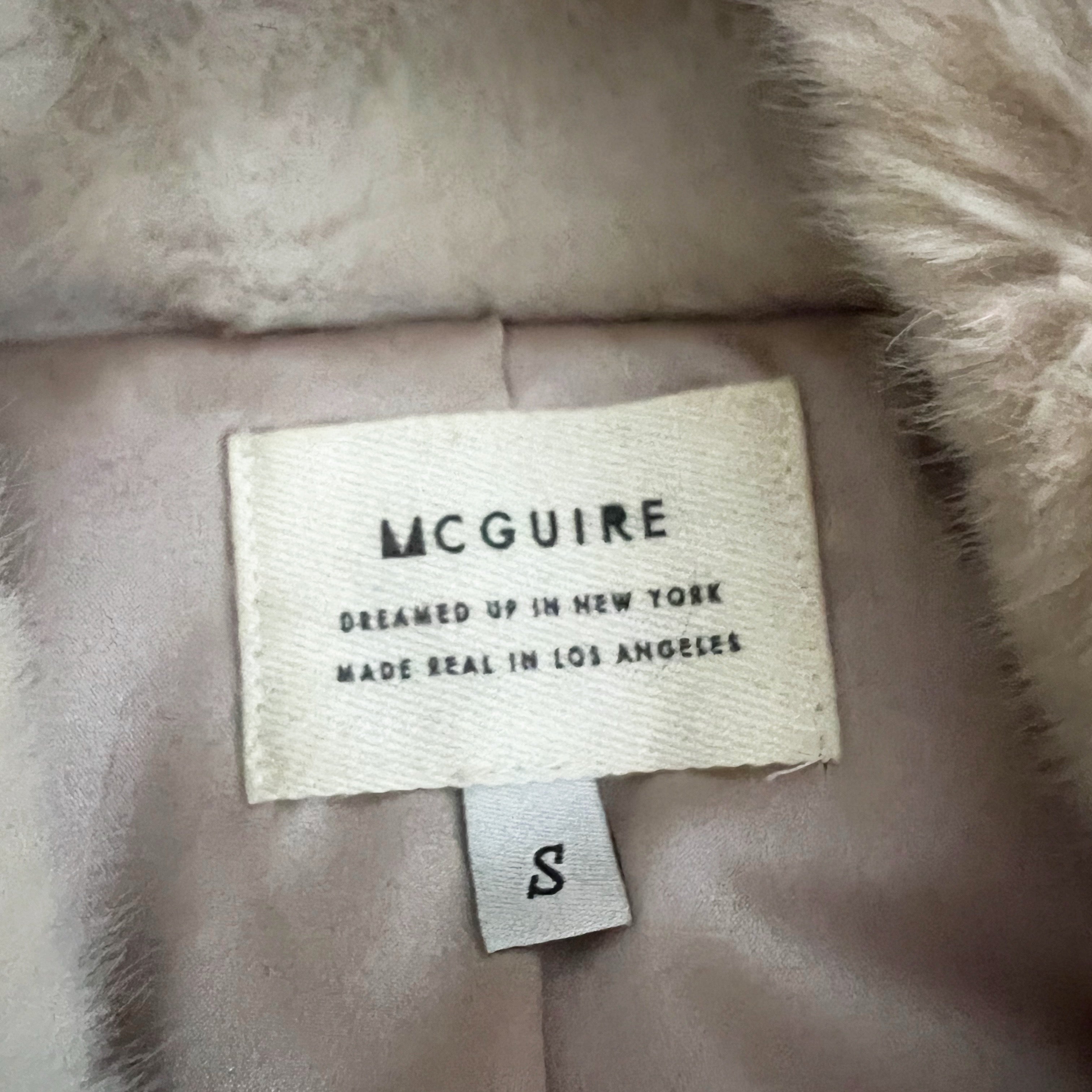MCGUIRE Gigi Faux Vegan Fuzzy Fur Collared Jacket Coat Misty Neutral Small