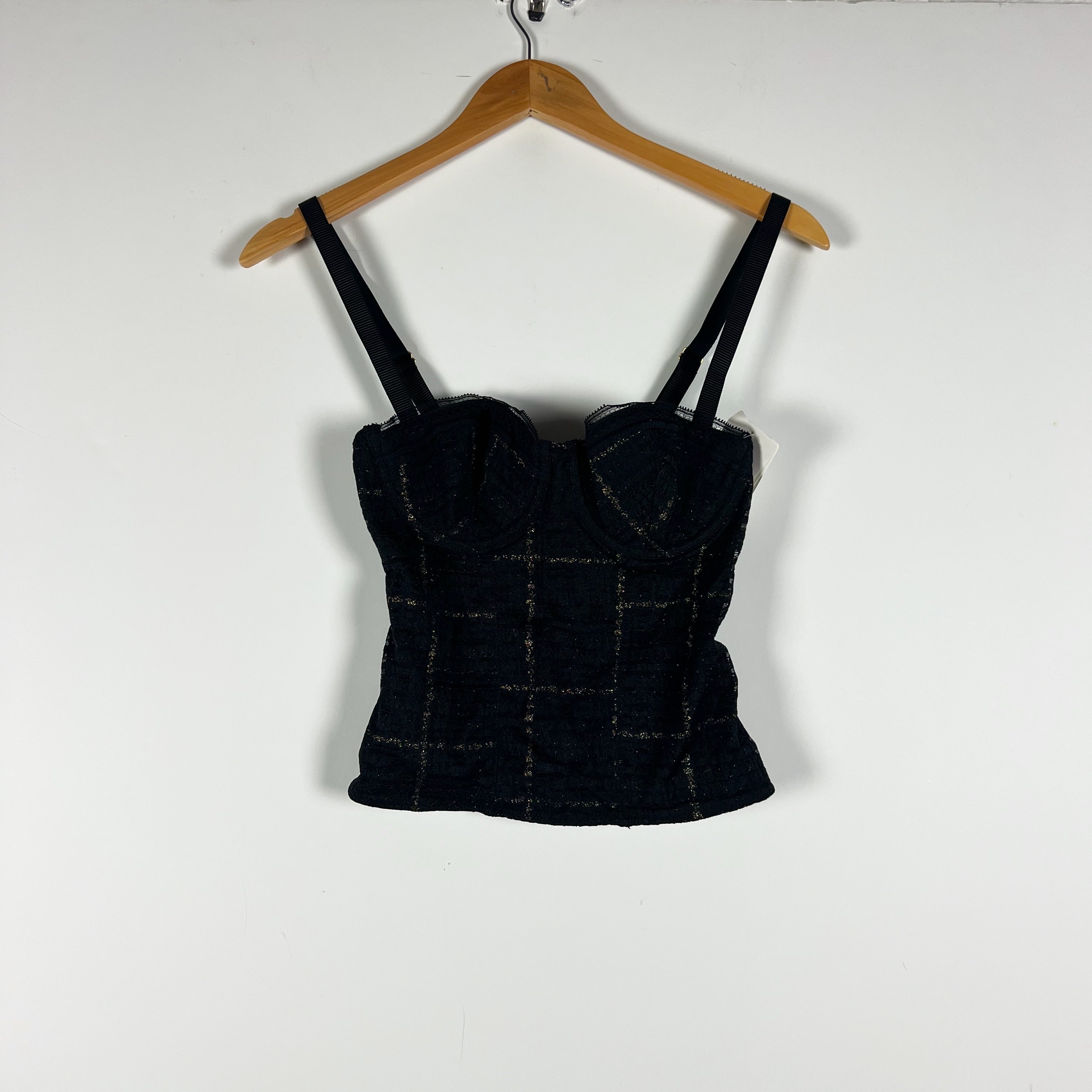NEW Simone Perele Desiree Tweed Boucle Bustier Bra Cup Tank Top Black Gold 2