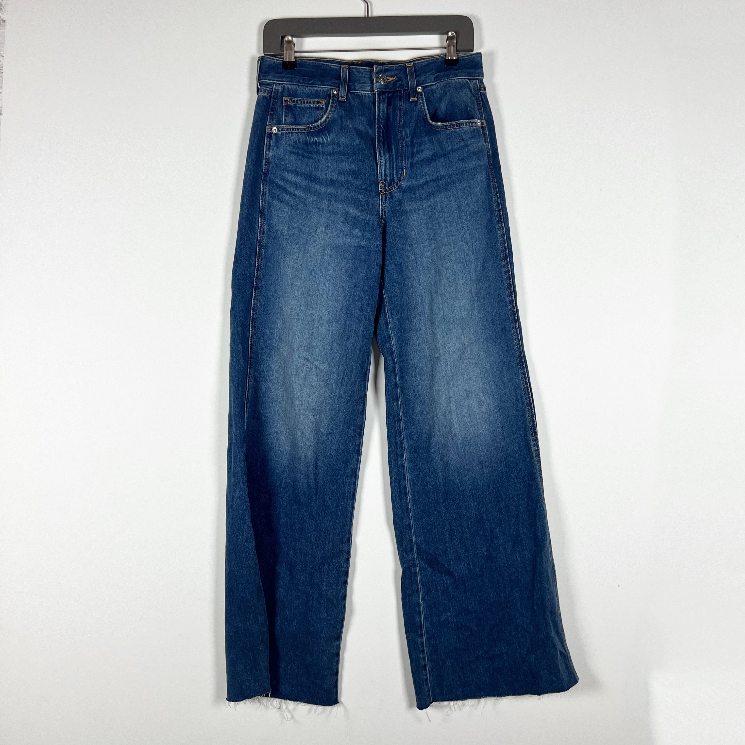 Veronica Beard Kasey Wide Leg Mid Rise Cotton Stretch Denim Jeans Bandit Wash 27