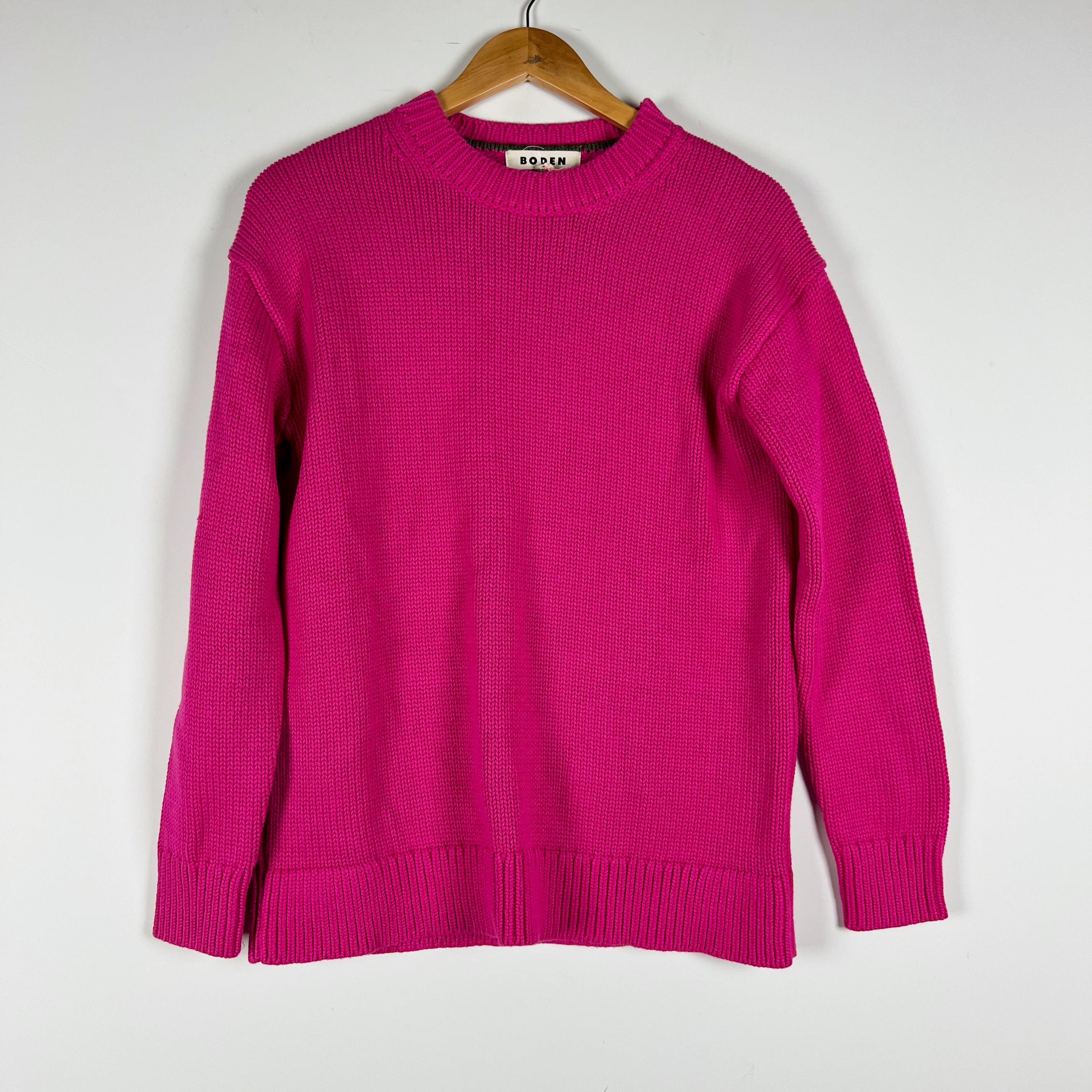 NEW Boden Lucy Oversized Crew Neck Cotton Knit Stretch Jumper Sweater Pink Peony