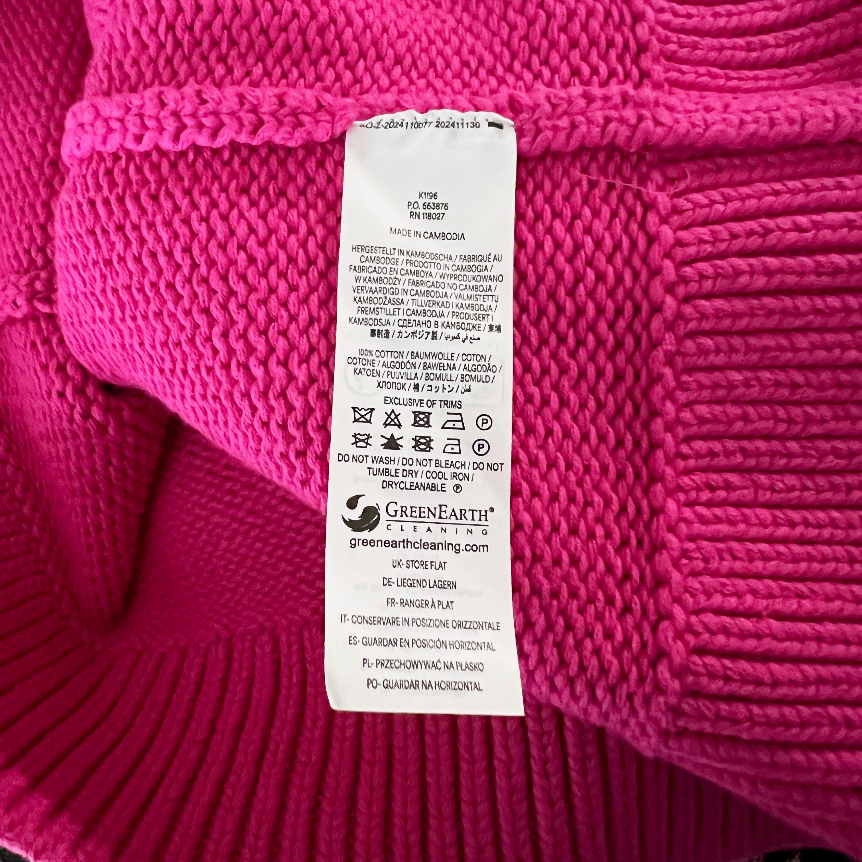 NEW Boden Lucy Oversized Crew Neck Cotton Knit Stretch Jumper Sweater Pink Peony