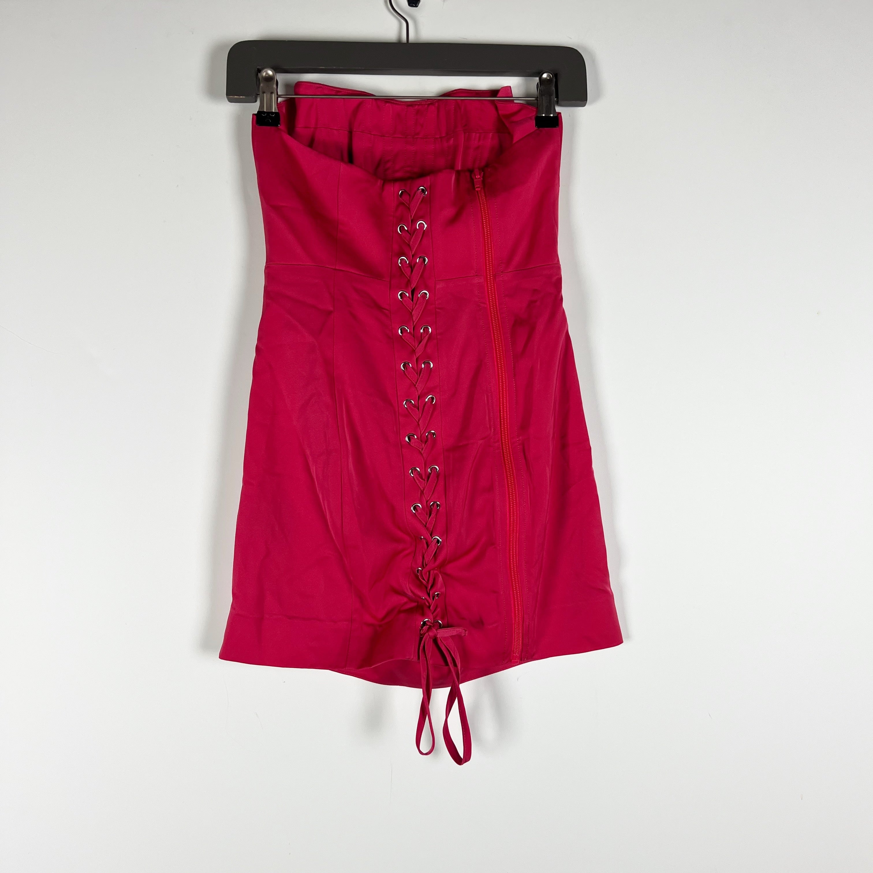 Michael Costello x Revolve Michail Satin Strapless Bustier Mini Dress Hot Pink