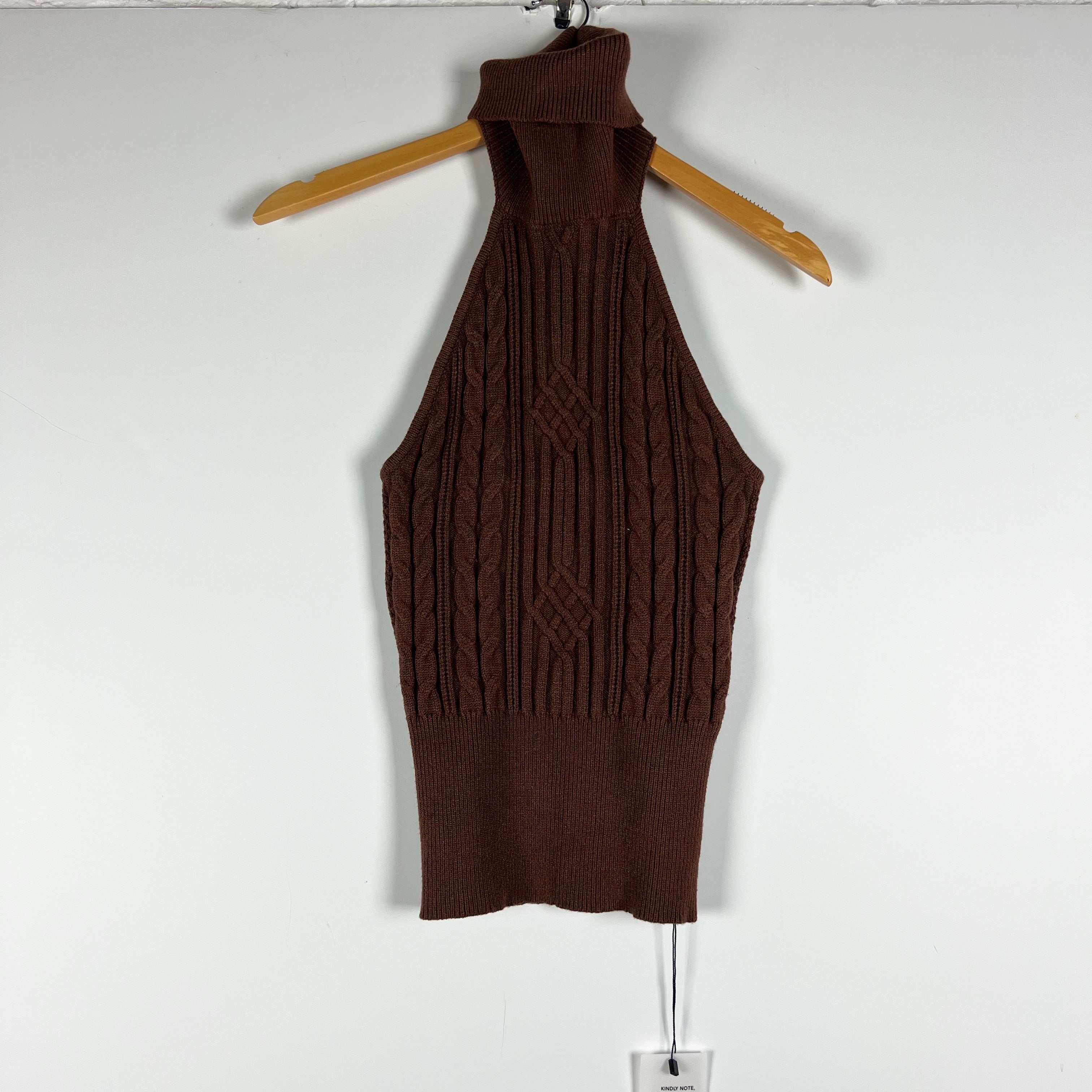 NEW More To Come Kalani Cable Knit Stretch Halterneck Sweater Turtleneck Brown