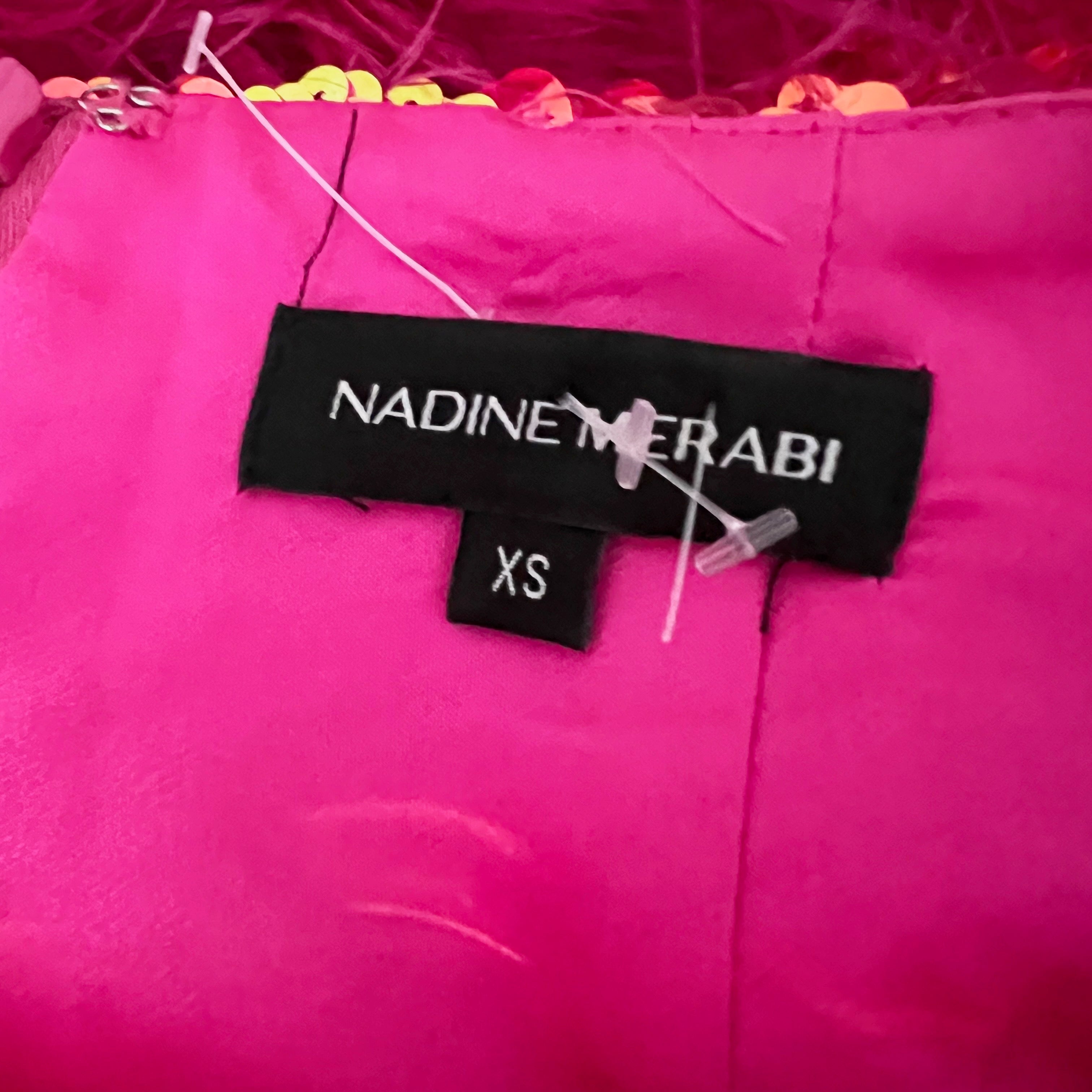 Nadine Merabi Roxy Hot Pink Sequin Sparkle Embellished Feather Trim Mini Skirt
