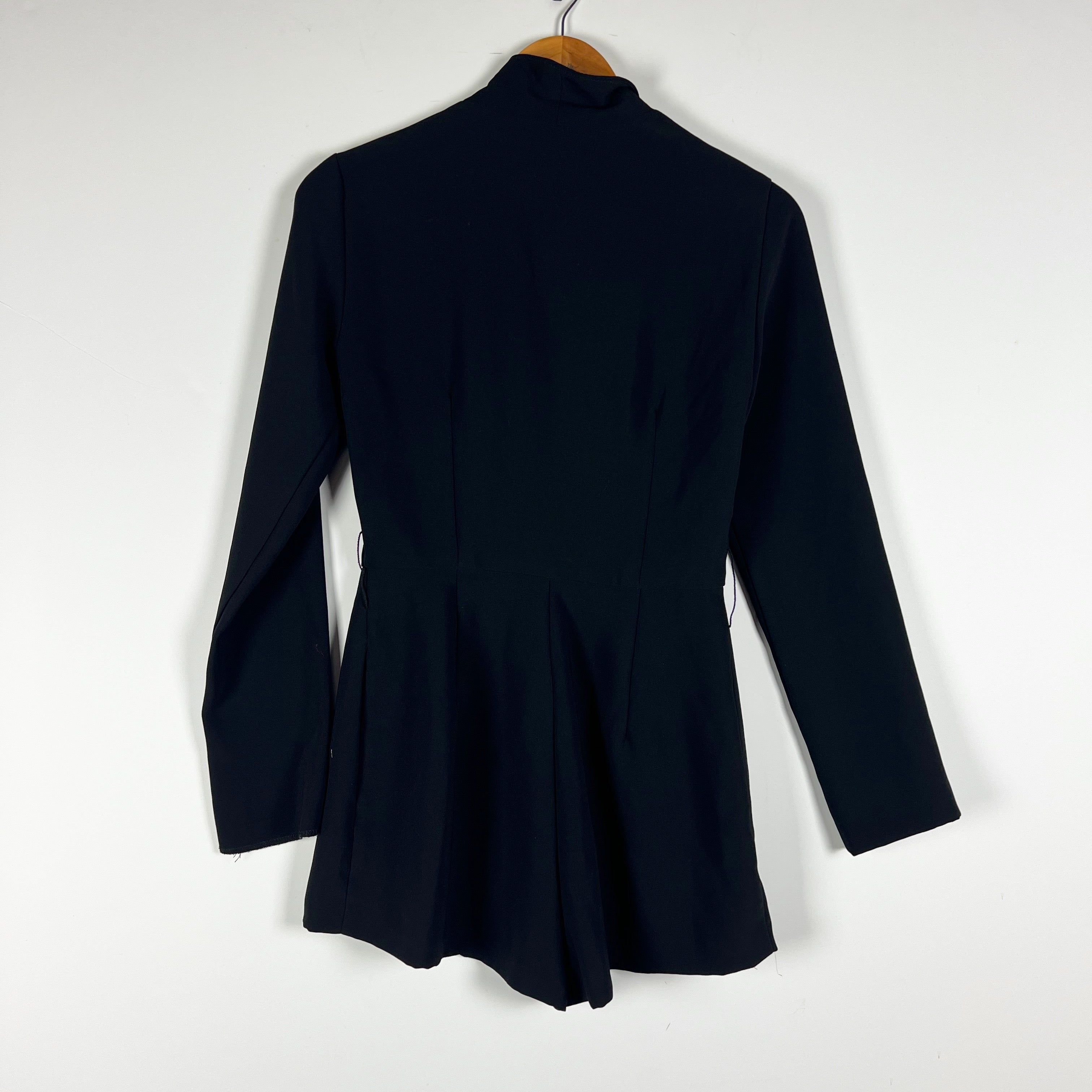 Amanda Uprichard Chiffon V Neck Faux Wrap Long Sleeve Mini Romper Playsuit Black