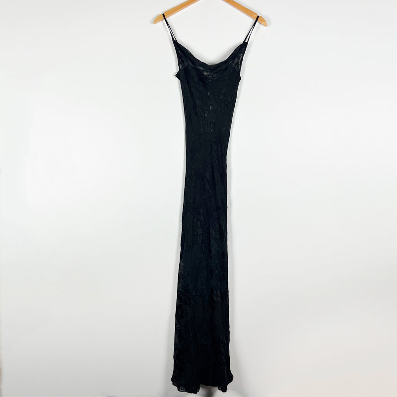 NEW L'agence Christine Black Floral Flower Velour Burnout Maxi Slip Dress 00