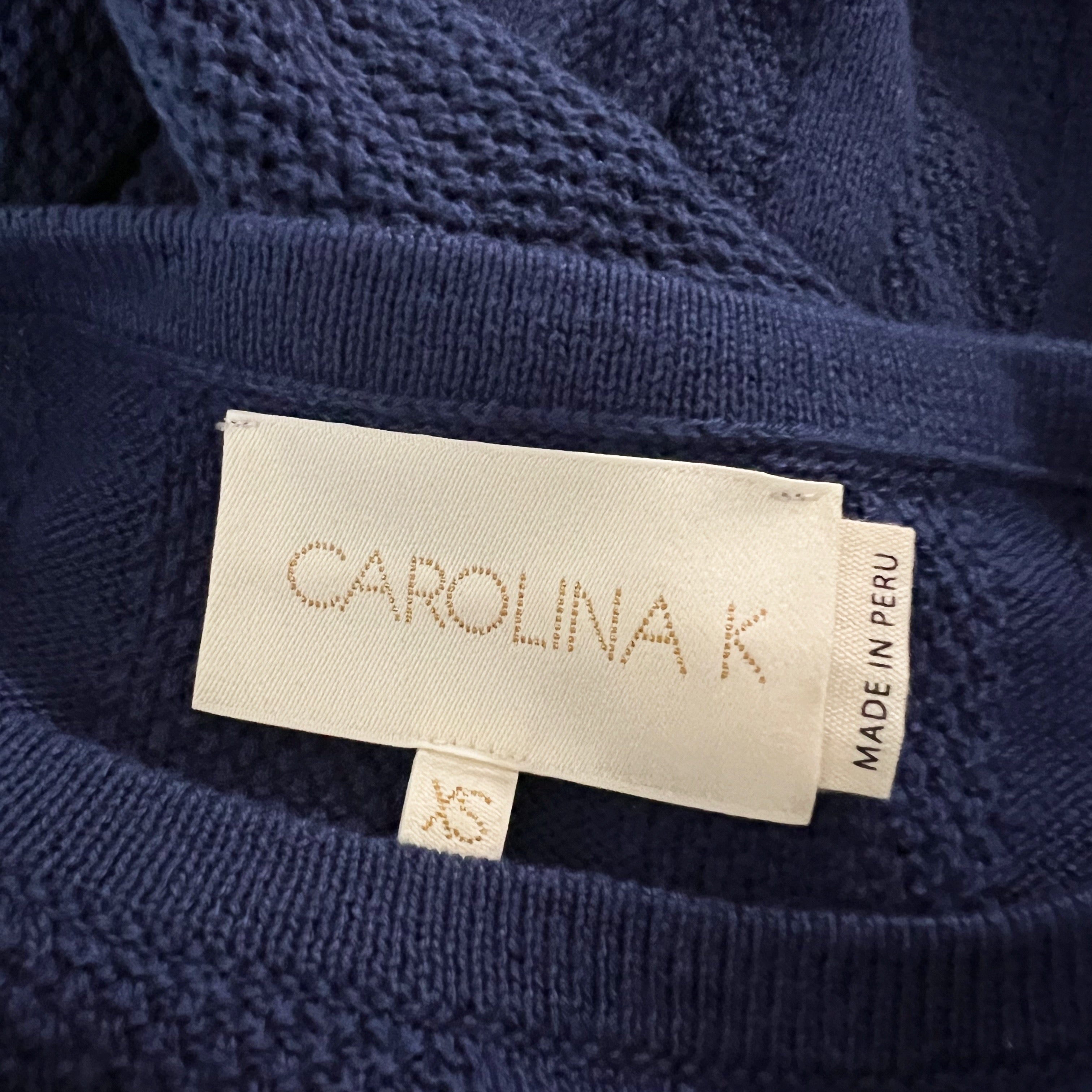 Carolina K Hunter Fringed Pima Cotton Blend Knit Stretch Sweater Maxi Dress Blue