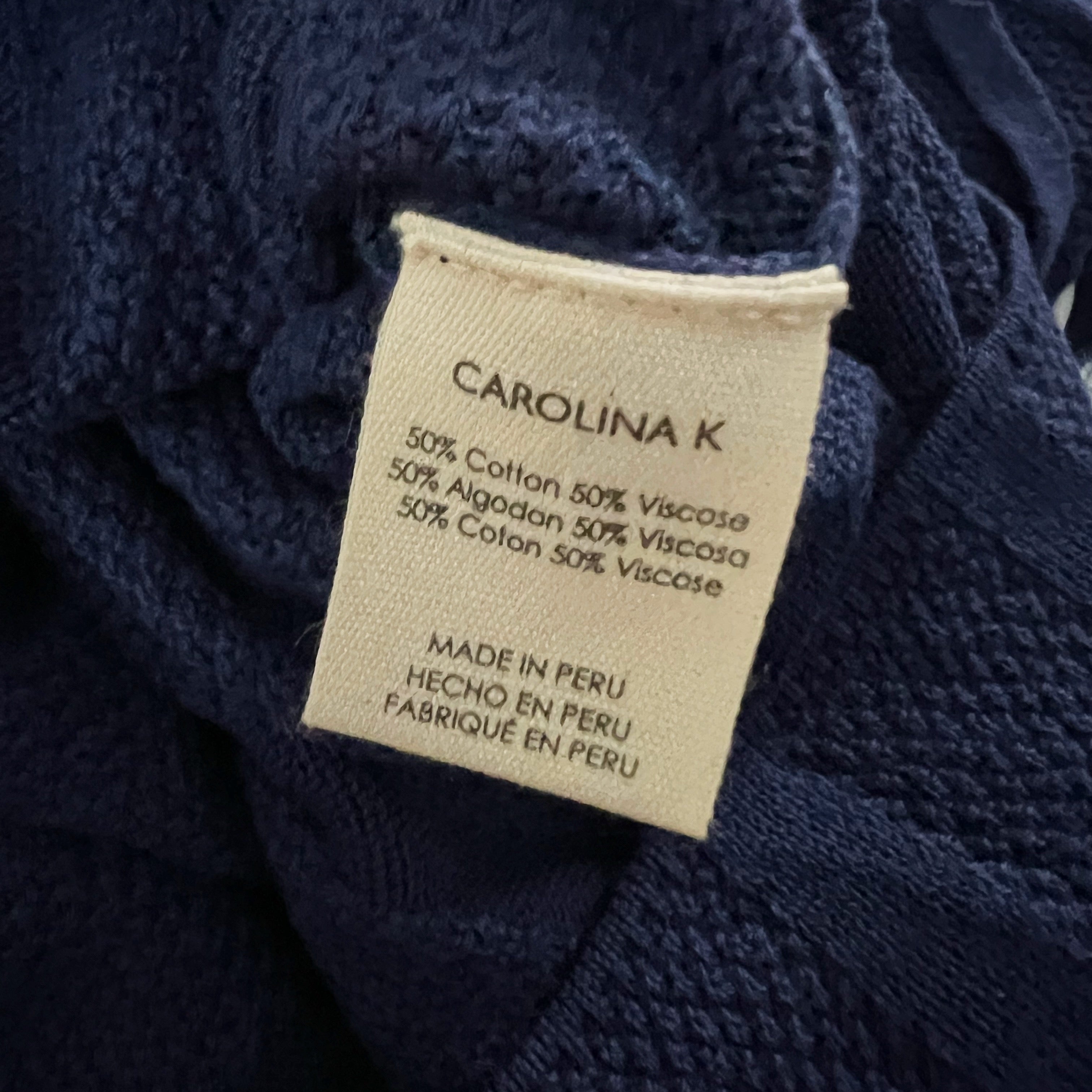 Carolina K Hunter Fringed Pima Cotton Blend Knit Stretch Sweater Maxi Dress Blue
