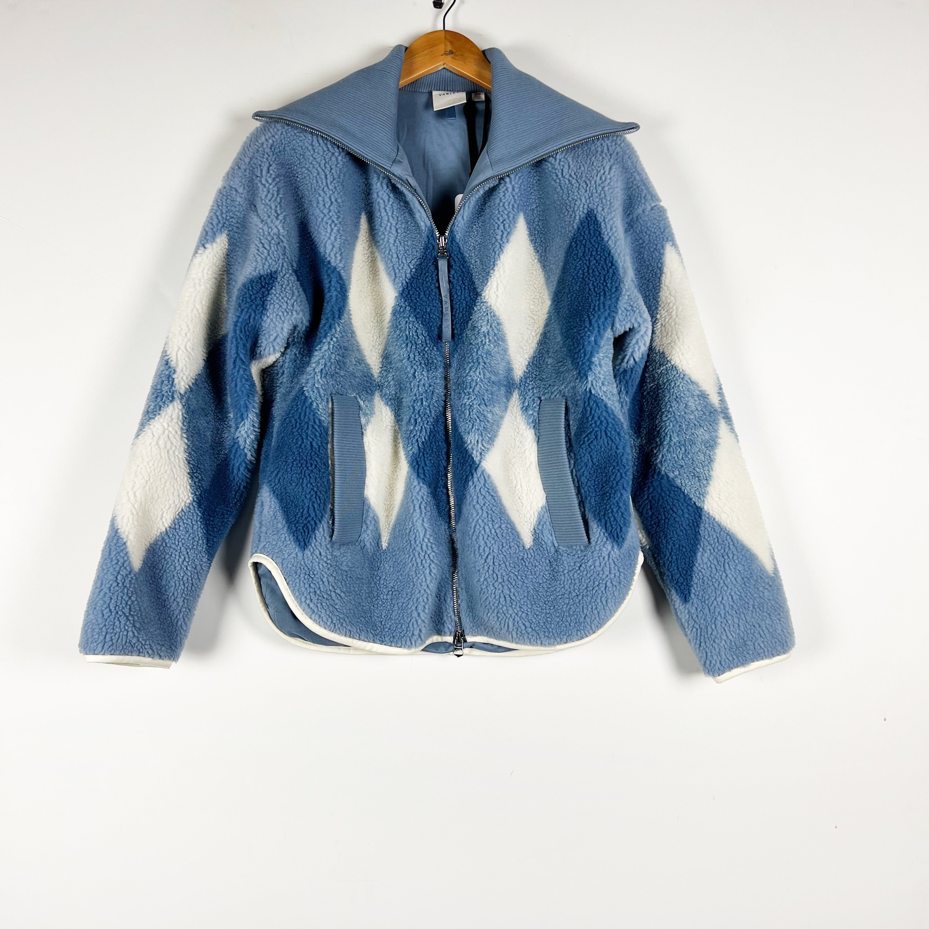 NEW Varley Franca Faux Vegan Shearling Sherpa Fuzzy Full Zip Jacket Ashley Blue