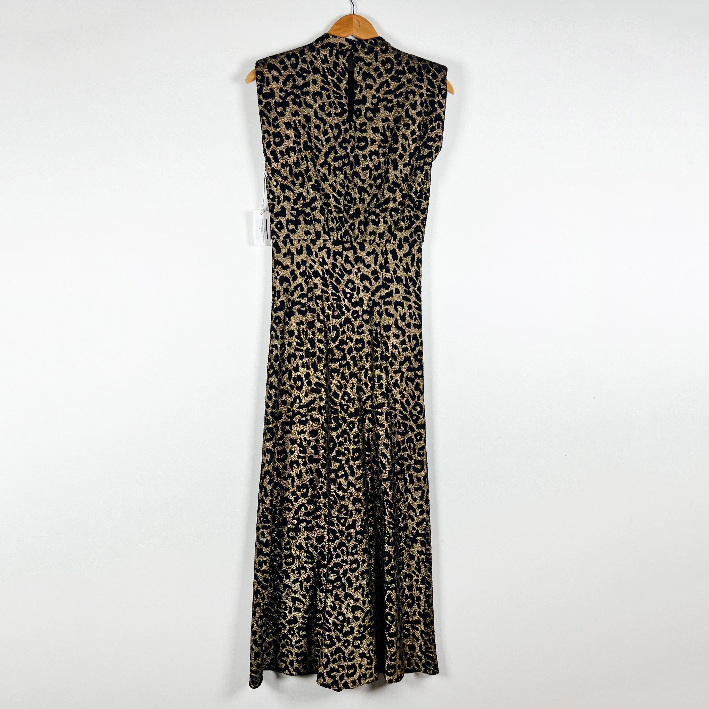 NEW Saylor Al Leopard Cheetah Print Metallic Jersey Knit Midi Dress Black Gold