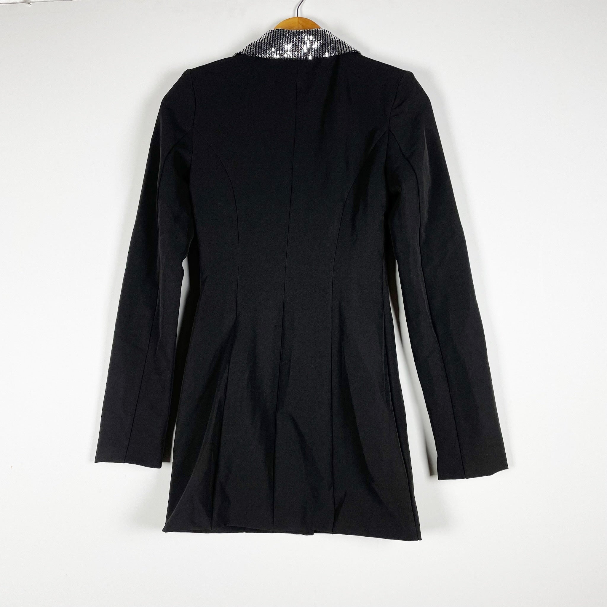 NEW Superdown Ariane Sequin Embellished Lapel Mini Blazer Jacket Dress Black XXS
