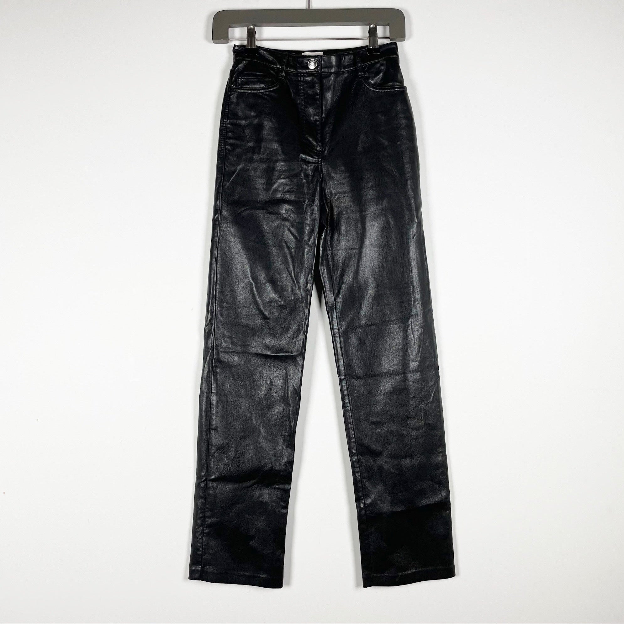 Wilfred Aritzia The Melina Faux Vegan Leather Mid Rise Straight Leg Trouser Pant