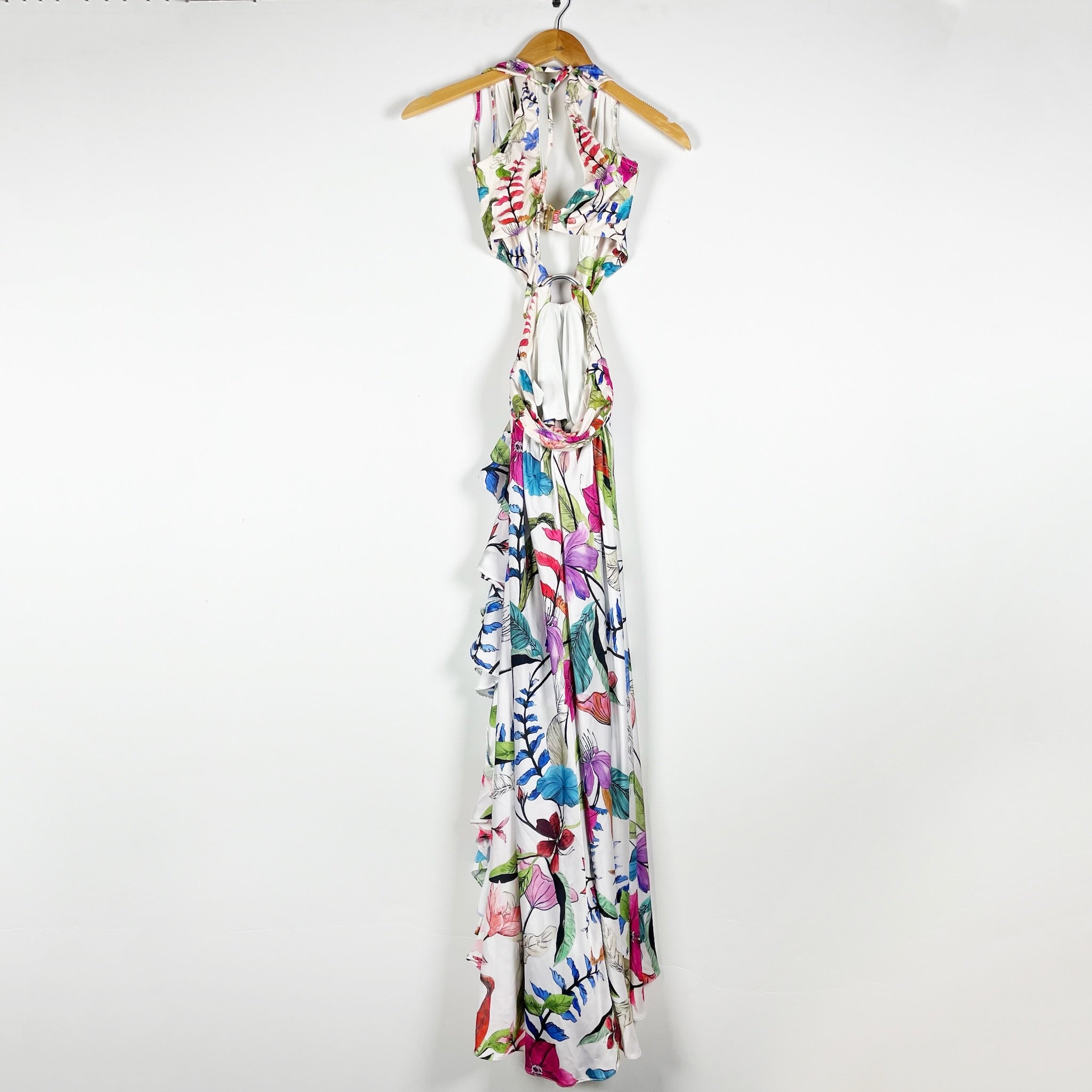 PatBo Zamia Belted Cut Out Floral Flower Print Pattern Ruffle Long Maxi Dress XS