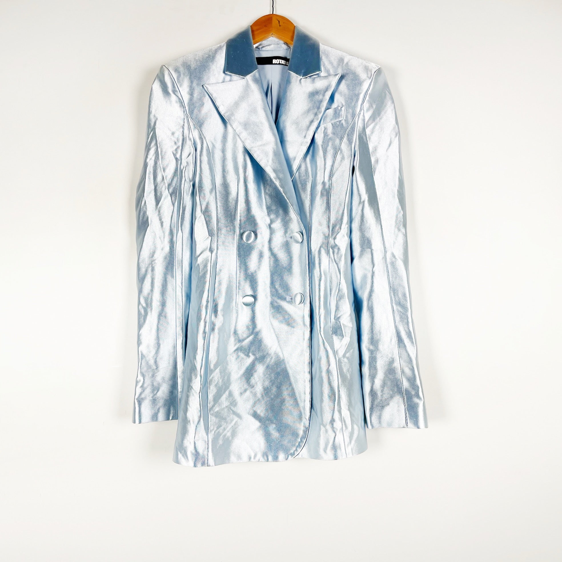 Rotate Birger Christensen Satin Double-Breasted Button Collared Blazer Minidress