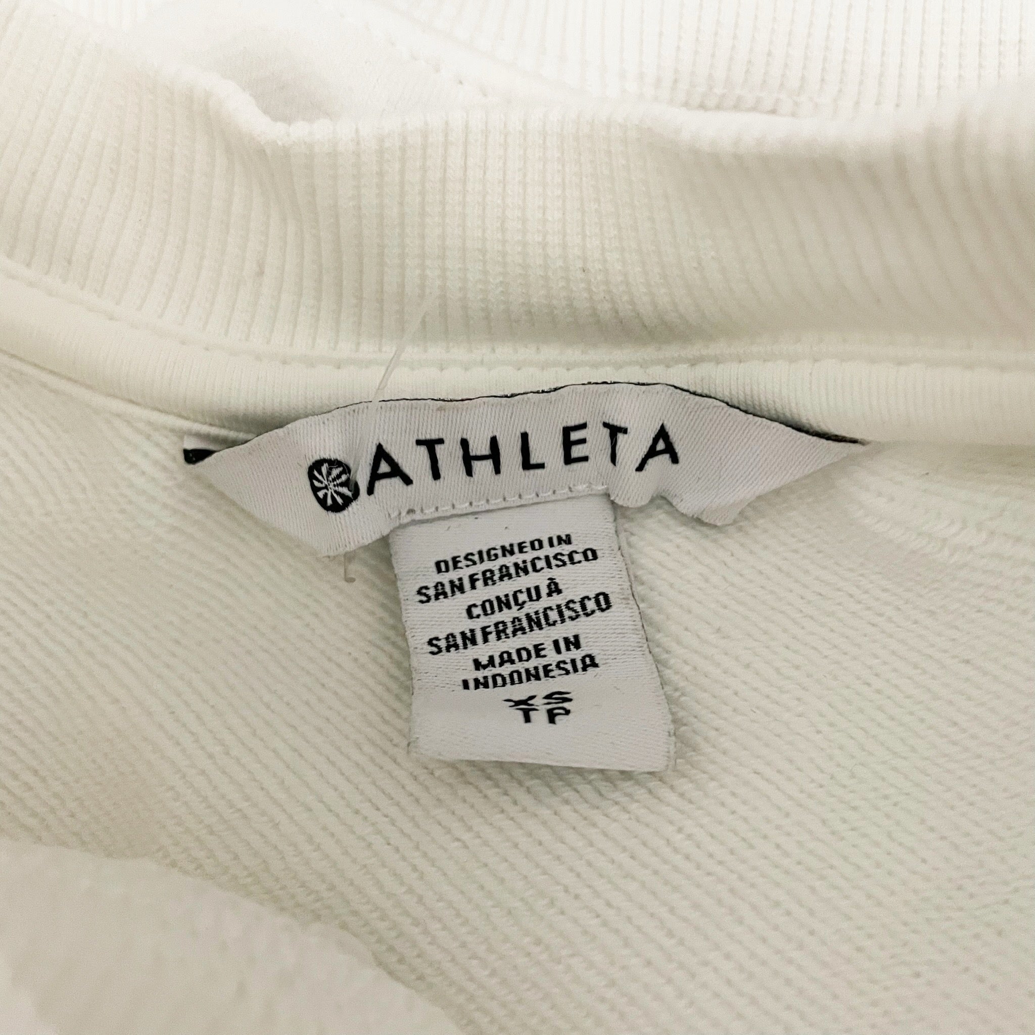 Athleta Women's Cotton Stretch Terry Crop Crew Pullover Sweatshirt Sweater White