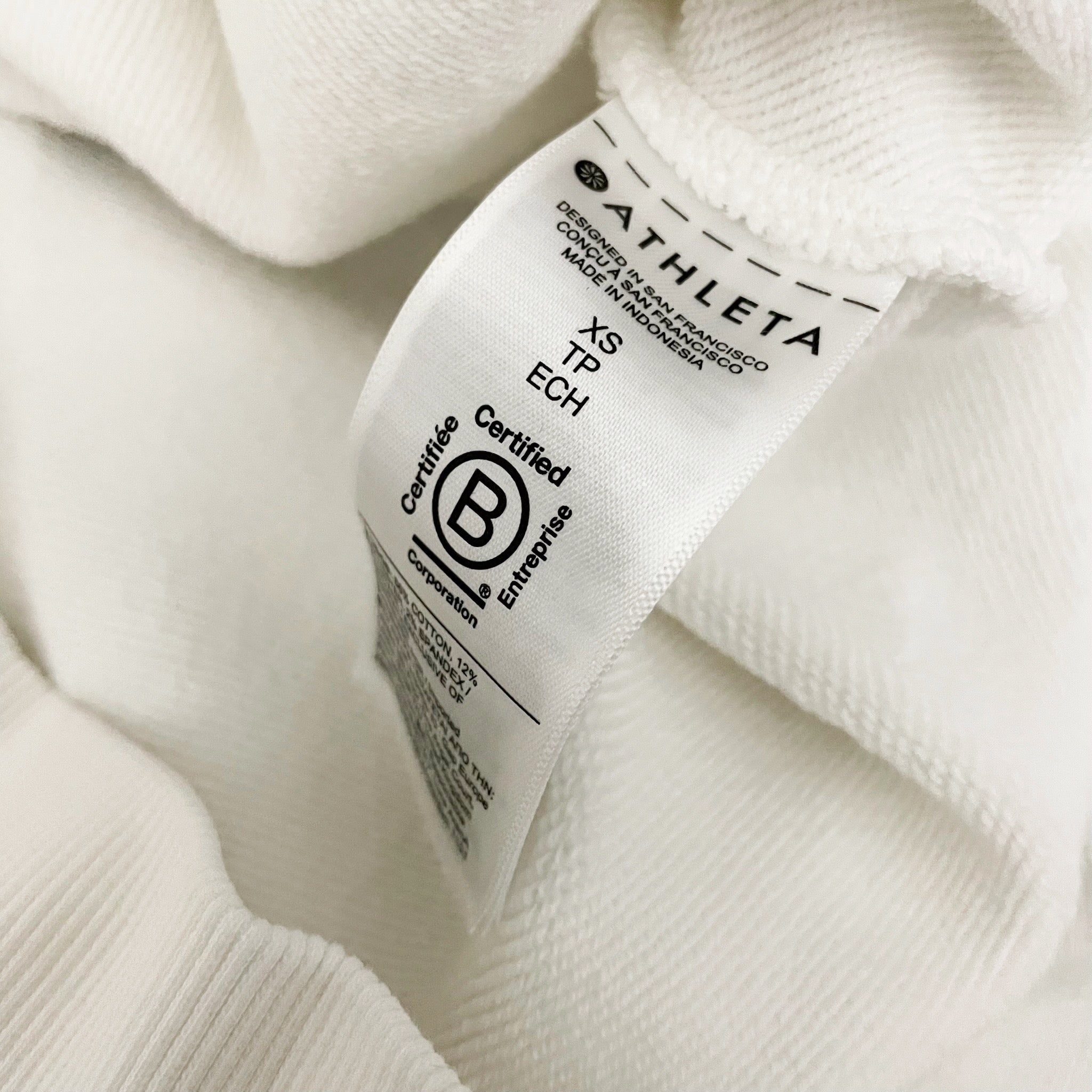 Athleta Women's Cotton Stretch Terry Crop Crew Pullover Sweatshirt Sweater White