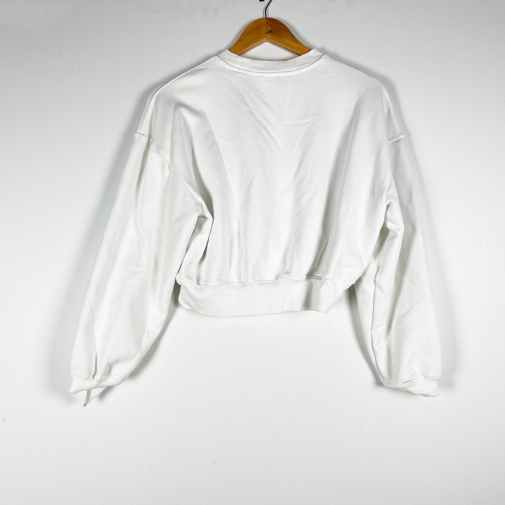 Athleta Women's Cotton Stretch Terry Crop Crew Pullover Sweatshirt Sweater White