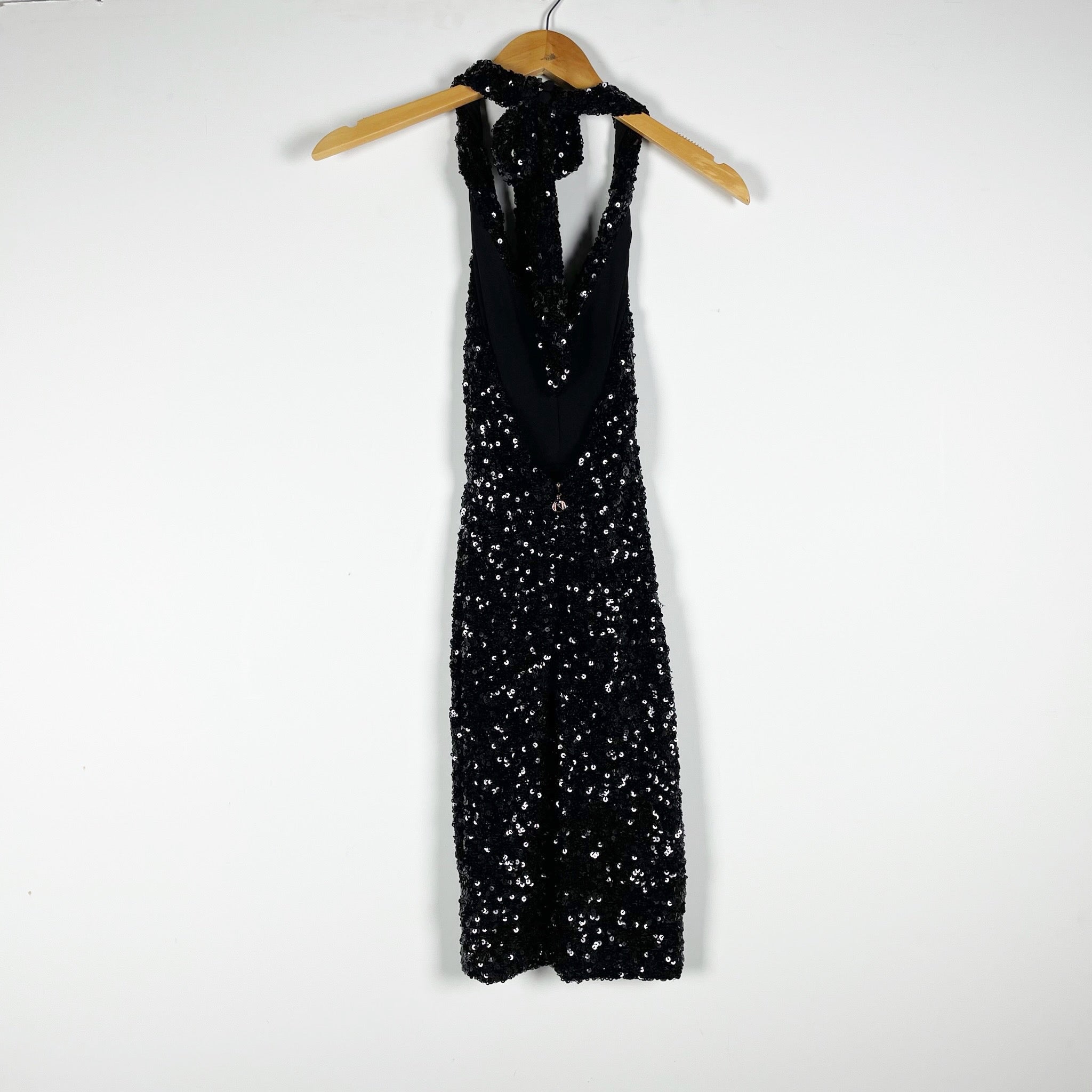 Nookie Smoke Show Black Sequin Sparkle Embellished Halterneck Party Mini Dress