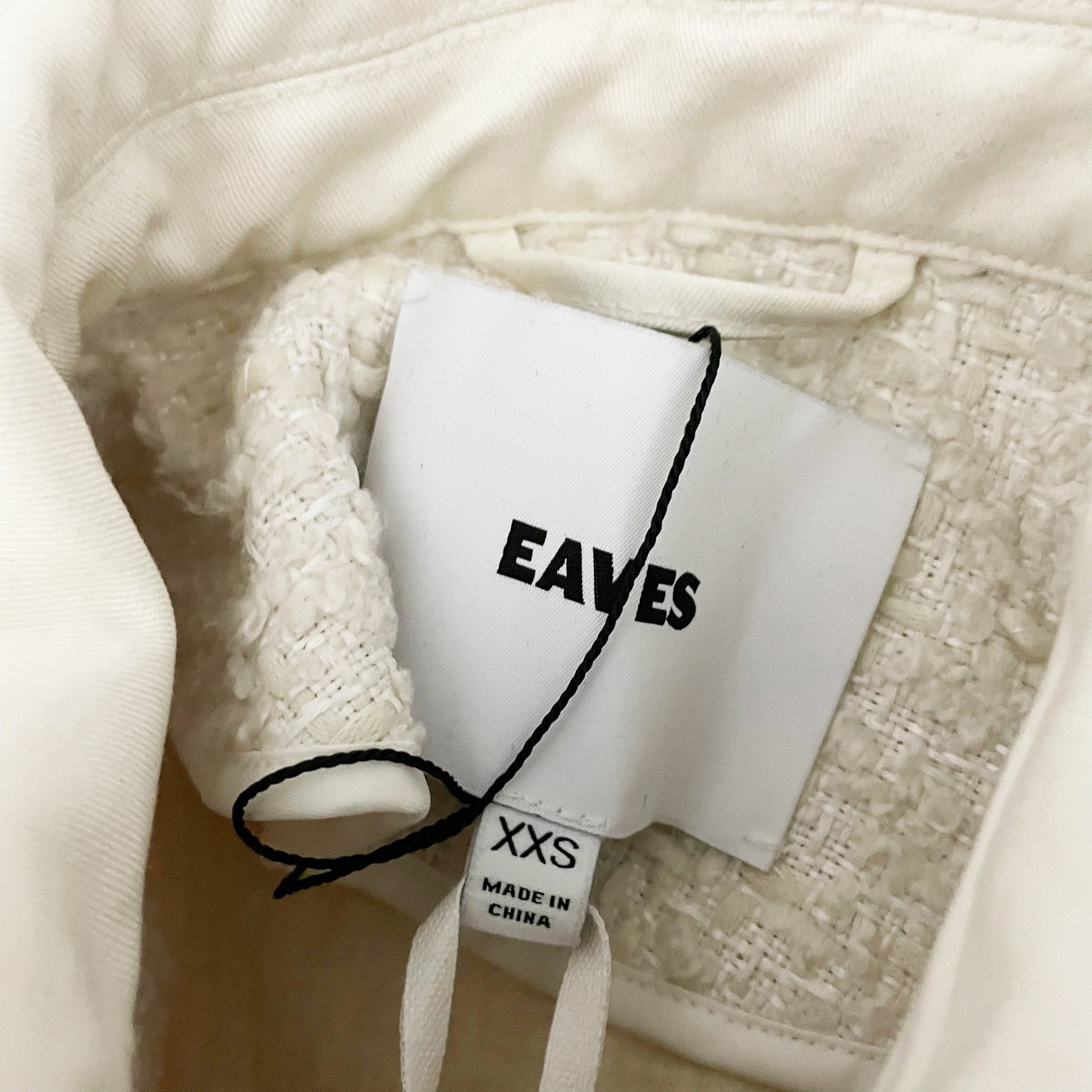 NEW Eaves Shani Cotton Wool Blend Tweed Boucle Textured Knit Jacket Ivory XXS