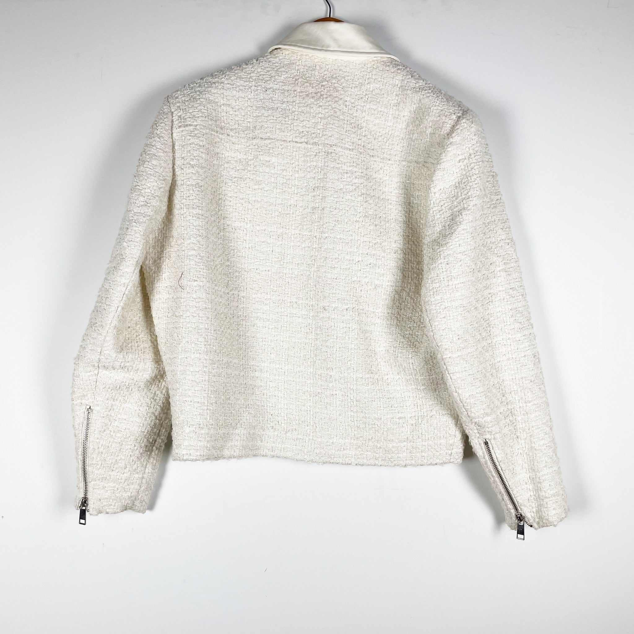NEW Eaves Shani Cotton Wool Blend Tweed Boucle Textured Knit Jacket Ivory XXS