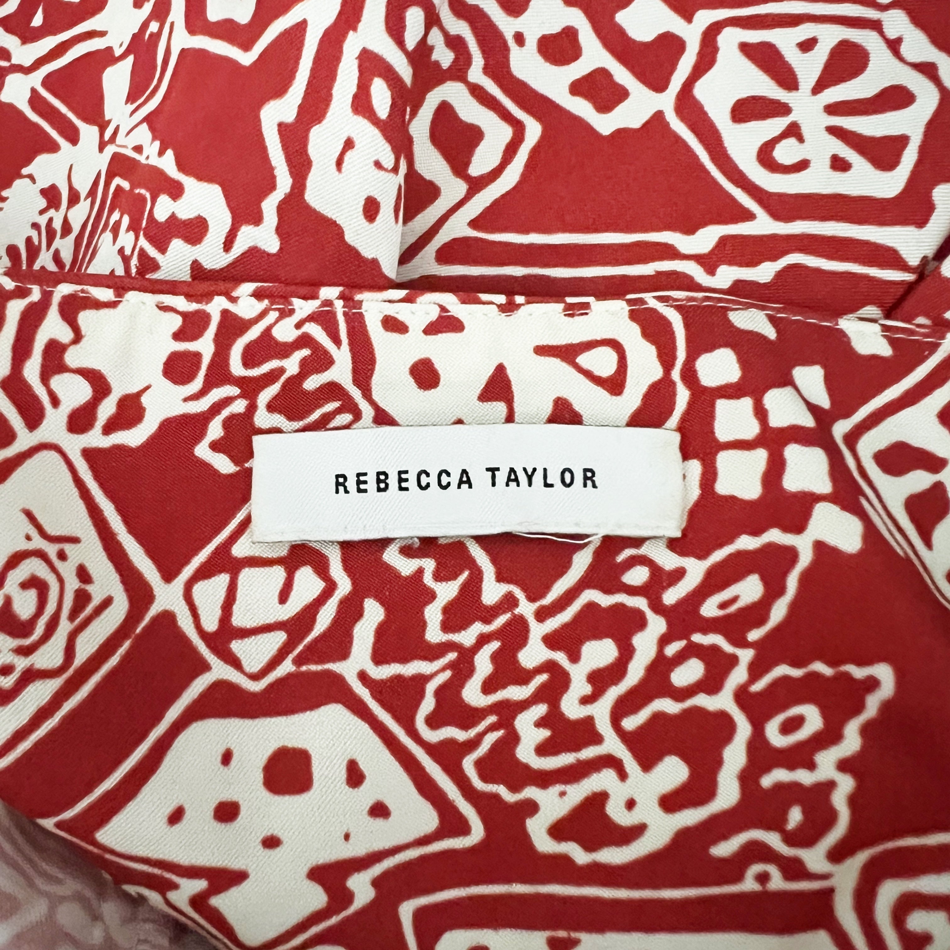 Rebecca Taylor Labyrinth Print Pattern Red Clay Combo Tank Midi Slip Dress 2