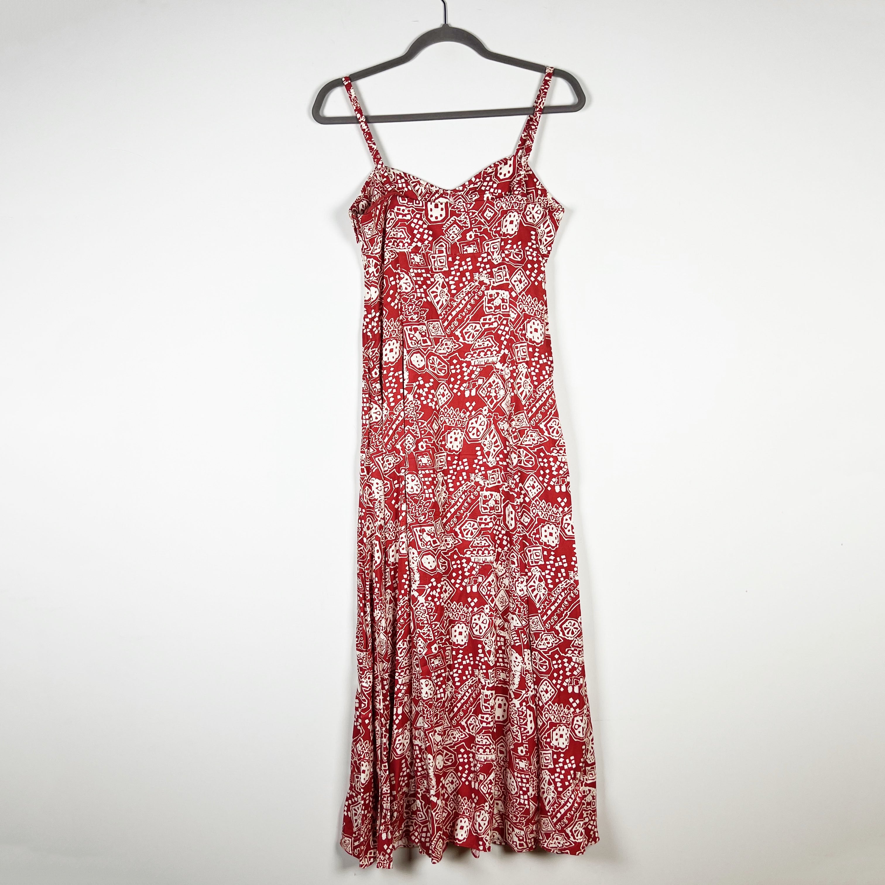 Rebecca Taylor Labyrinth Print Pattern Red Clay Combo Tank Midi Slip Dress 2