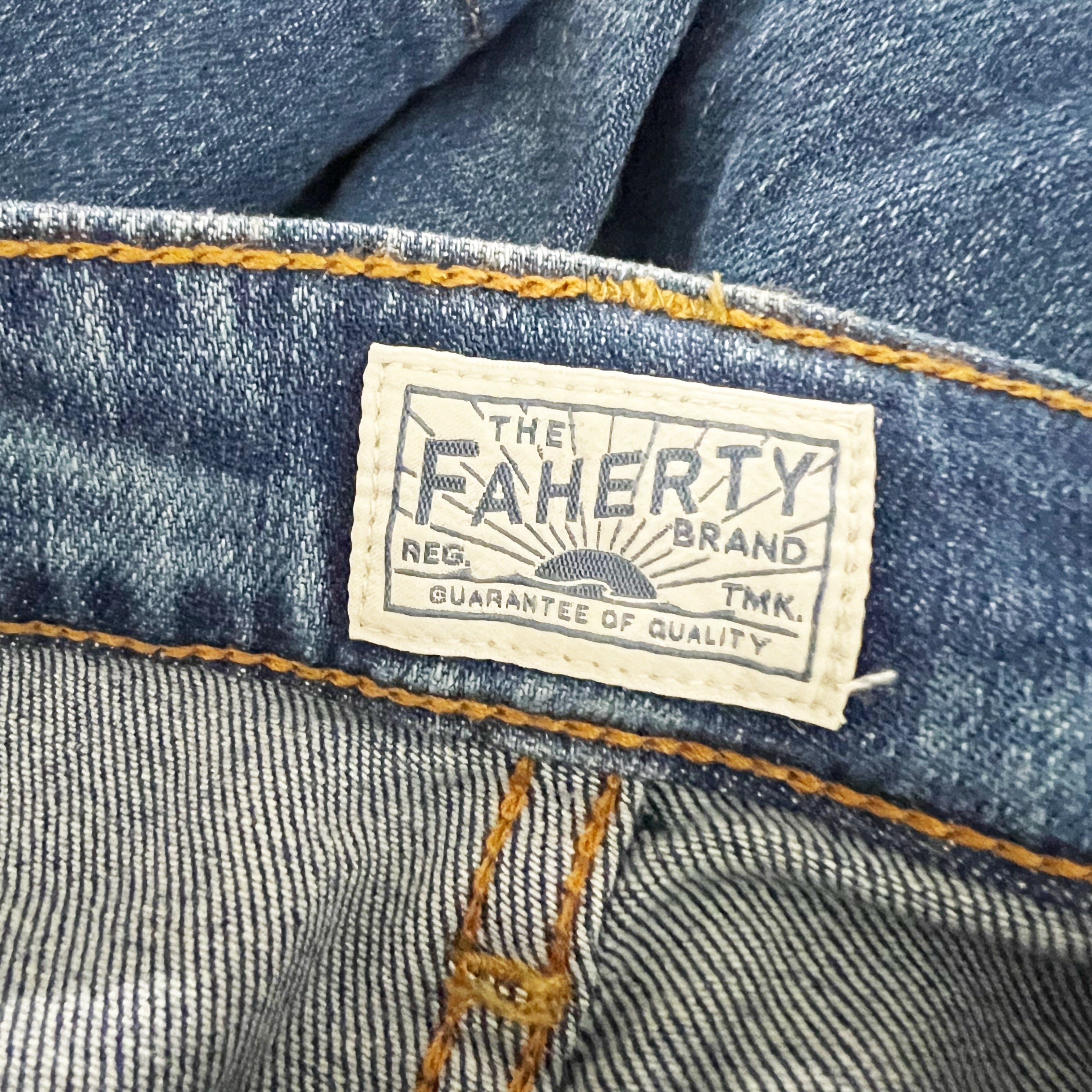 Faherty Organic Cotton Stretch Straight Leg Mid Rise Denim Jeans Blue 27