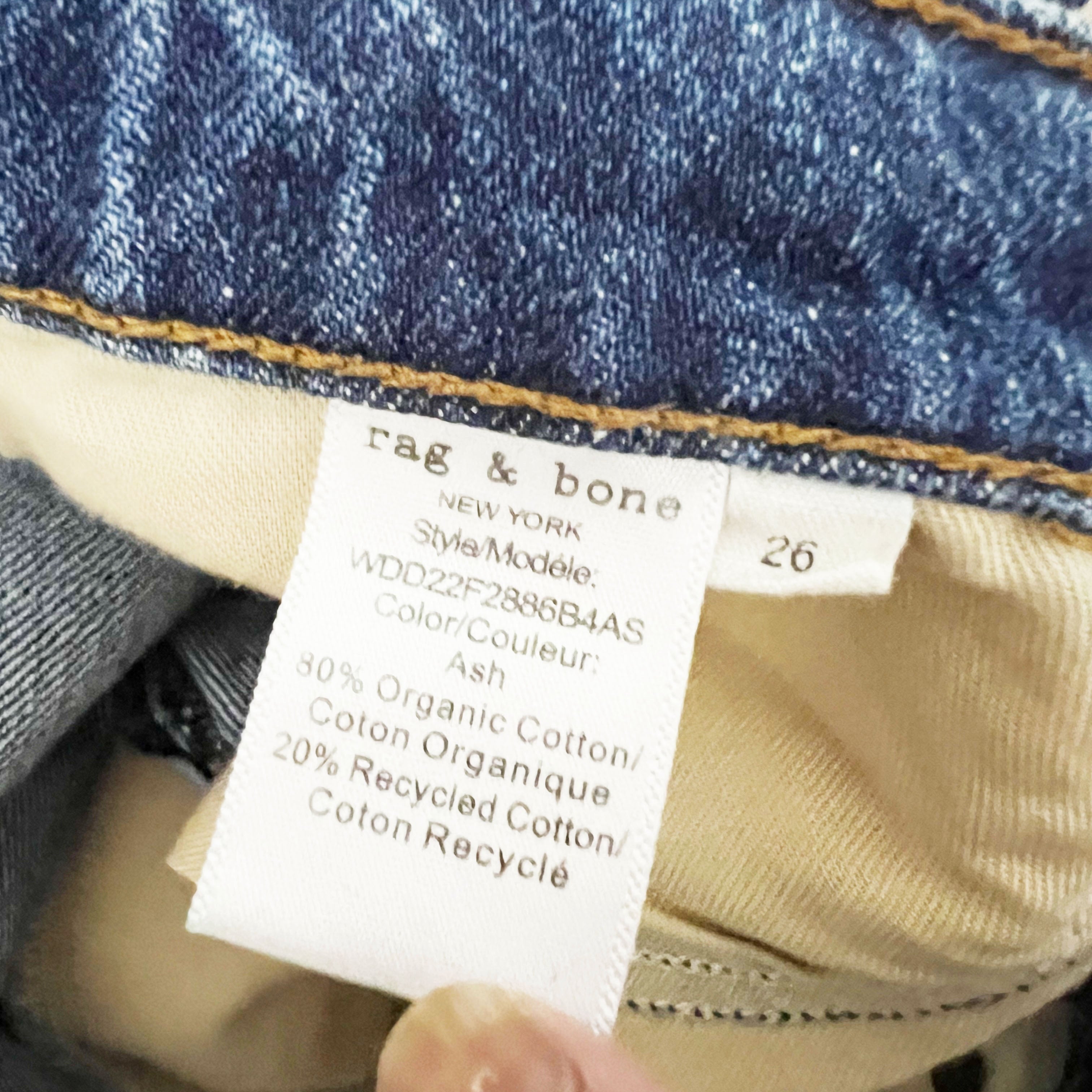 Rag &amp; Bone Alex High Rise Straight Organic Cotton Denim Raw Edge Hem Jeans Ash