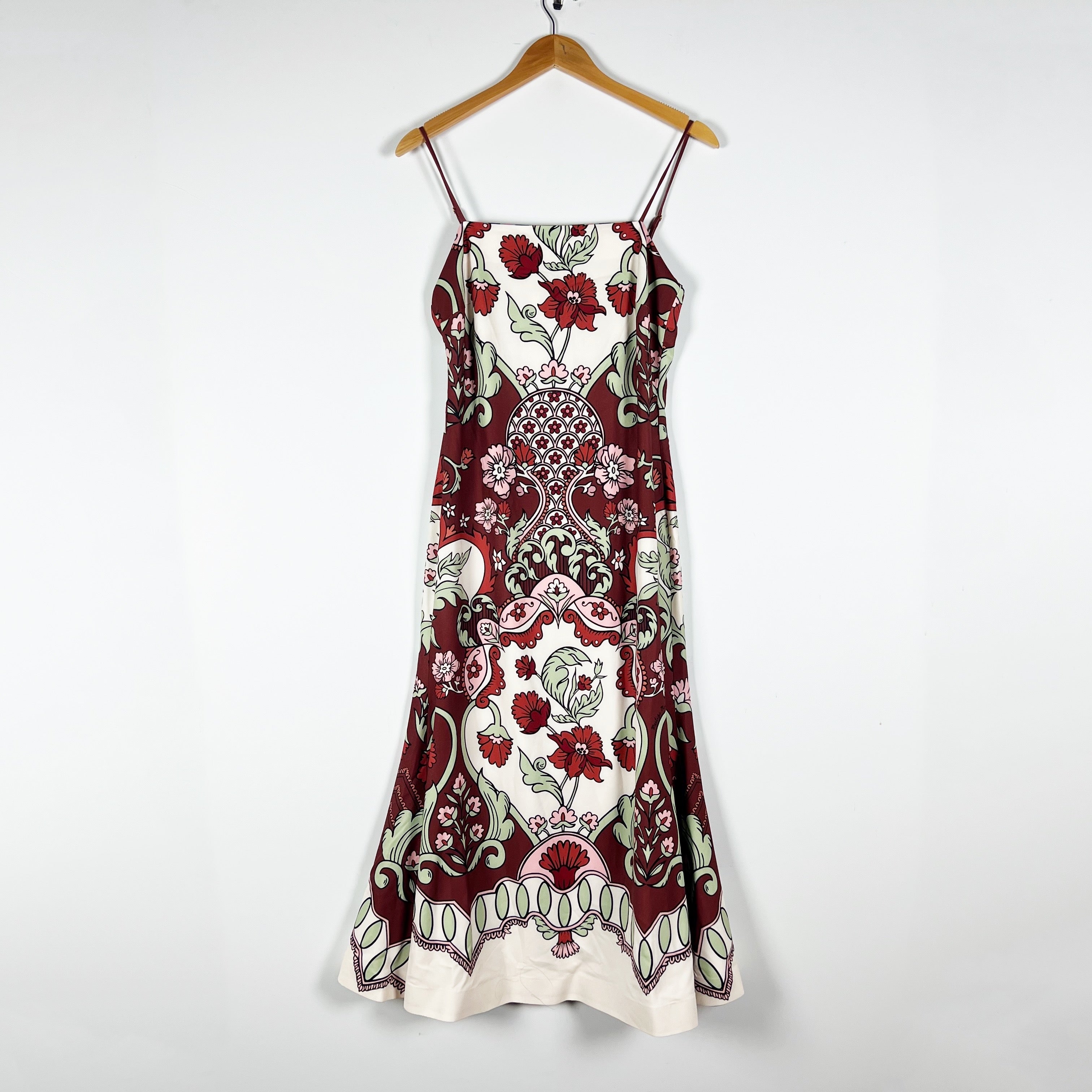 Mestiza Tropez Convertible Strapless Flared Print Pattern Midi Dress Small