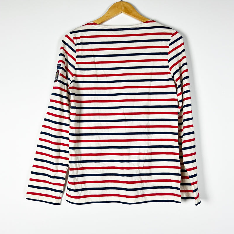 Saint James Solid &amp; Striped Cotton Tri Color Print Long Sleeve Crew Neck Shirt