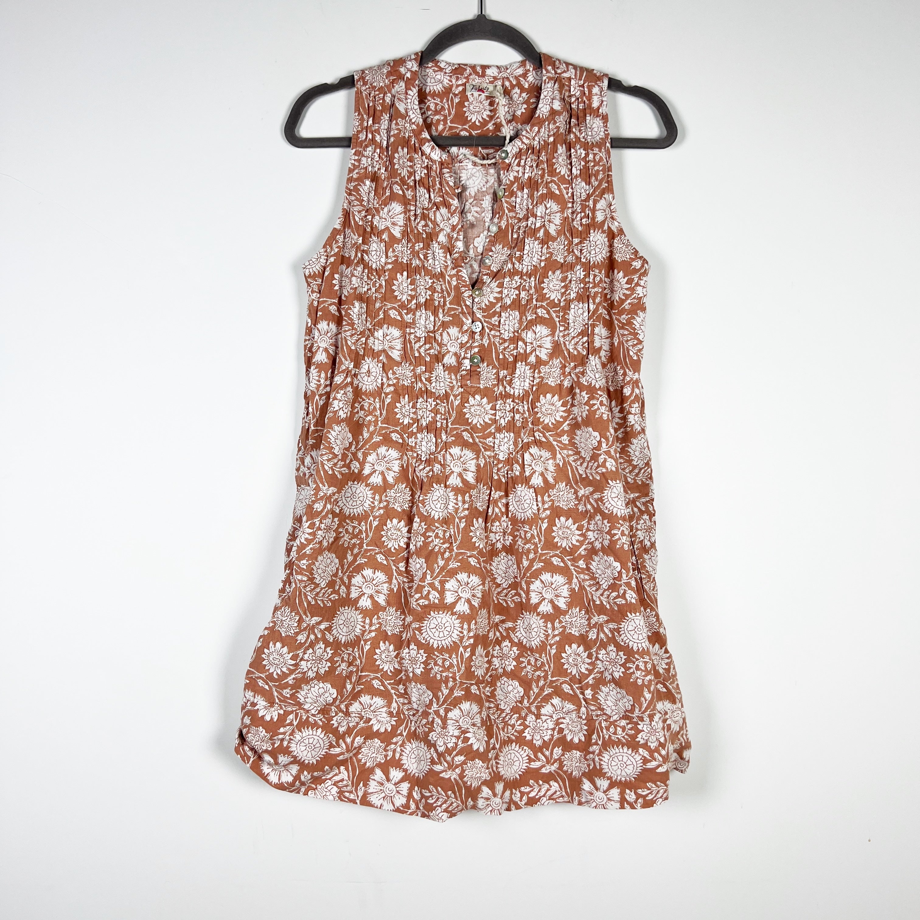Faherty Isha Linen Blend Pintuck Sleeveless Pullover Mini Dress Clay Jai Floral