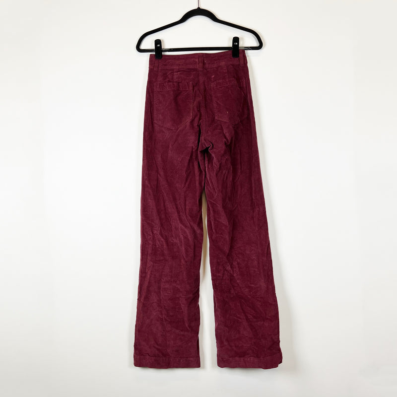 Faherty Stretch Cord Wide Leg Organic Cotton Velvet Velour Pants Maroon Banner