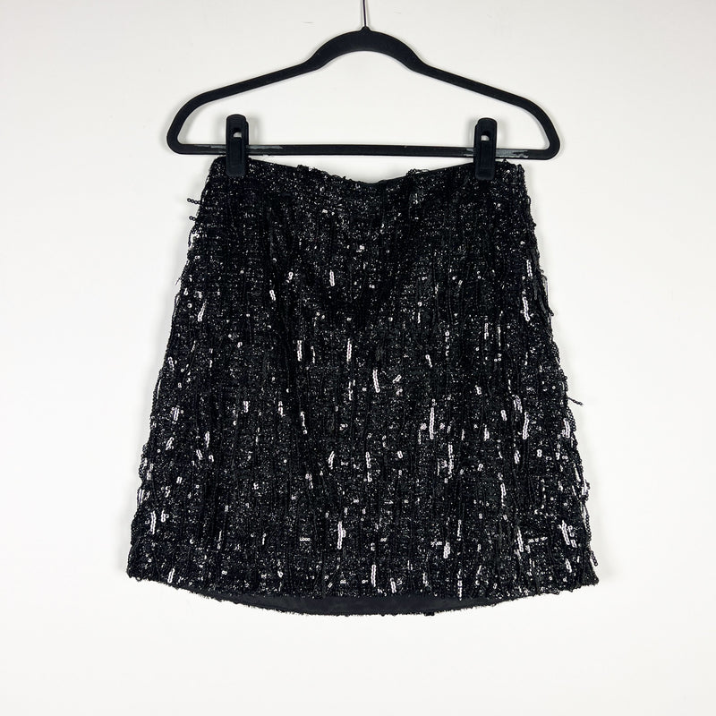 Ann Taylor Loft Black Sequin Fringe Sparkle Embellished Mini Party Skirt 4