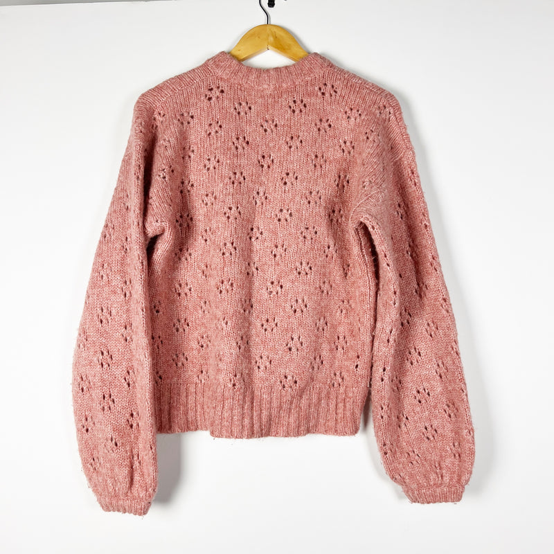 Joie Lihui Wool Alpaca Blend Knit Crew Neck Balloon Sleeve Pullover Sweater Pink