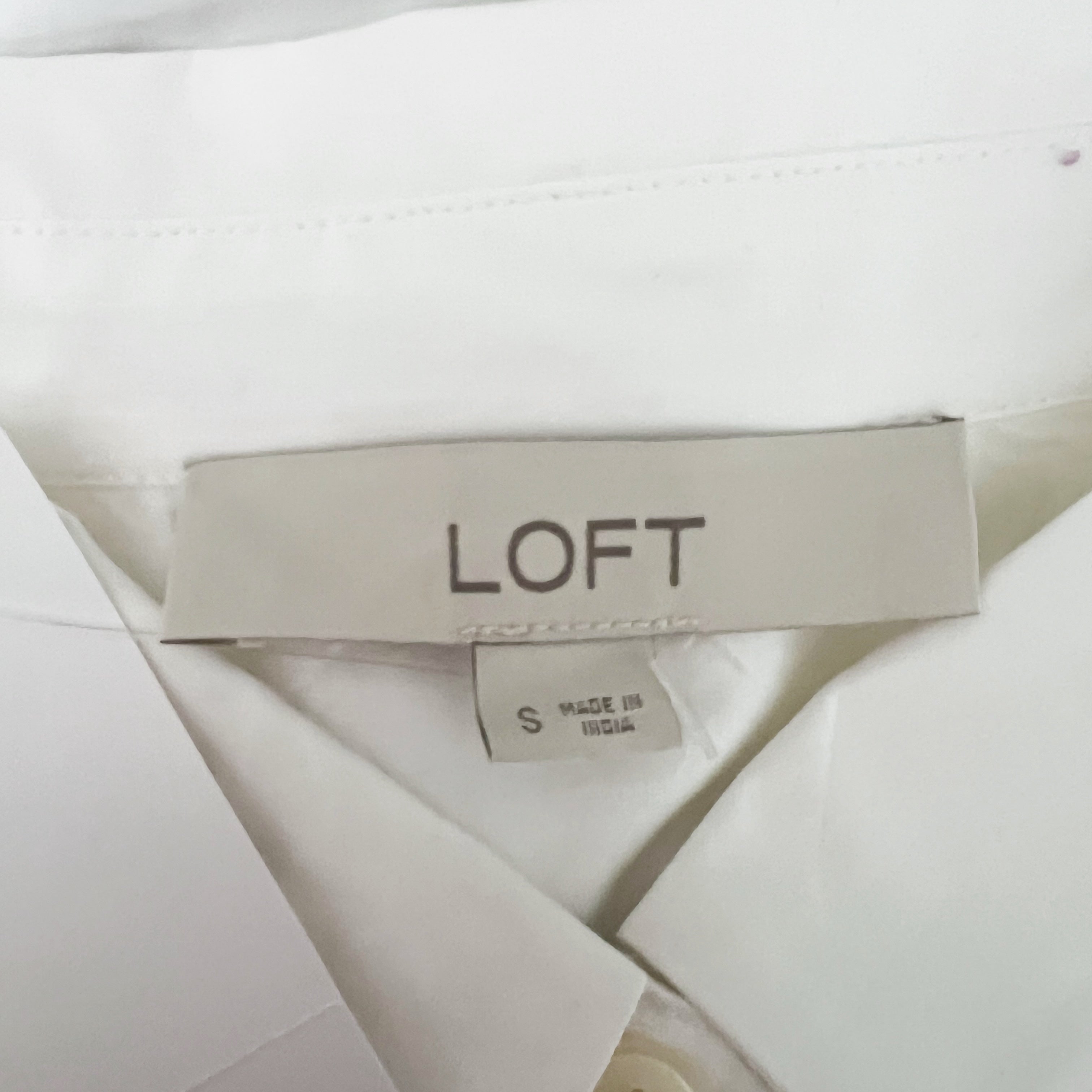 NEW Ann Taylor Loft Cotton Poplin Collared Button Front Feather Trim Blouse S